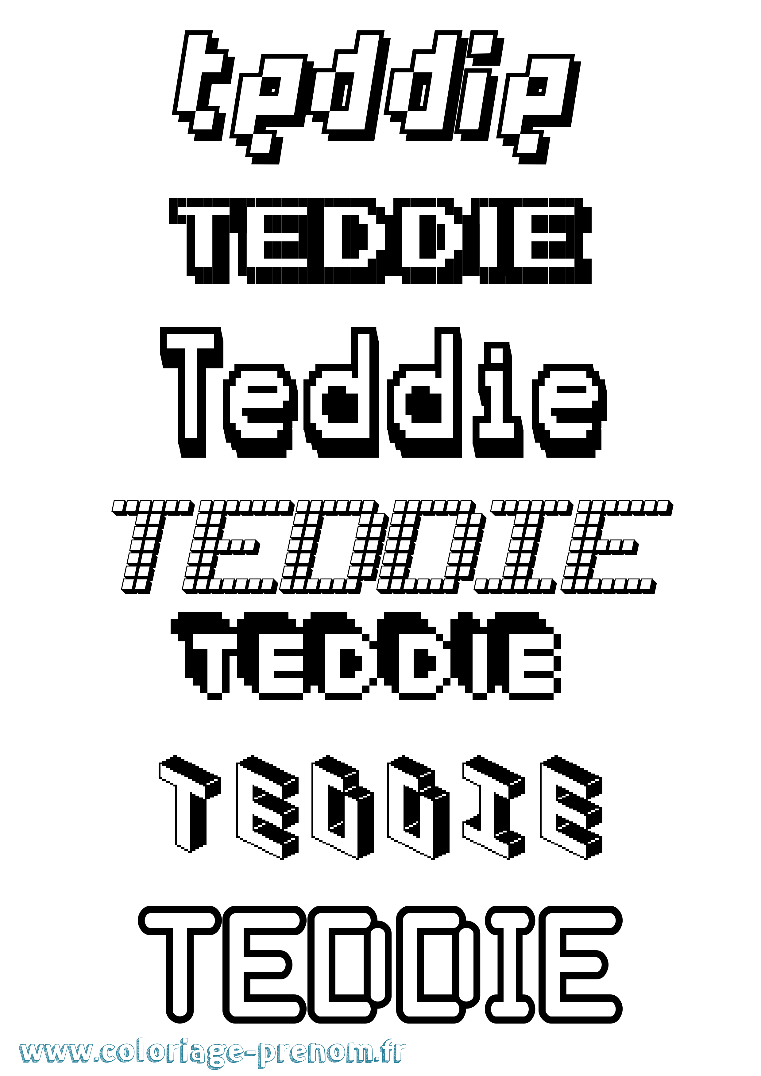 Coloriage prénom Teddie Pixel