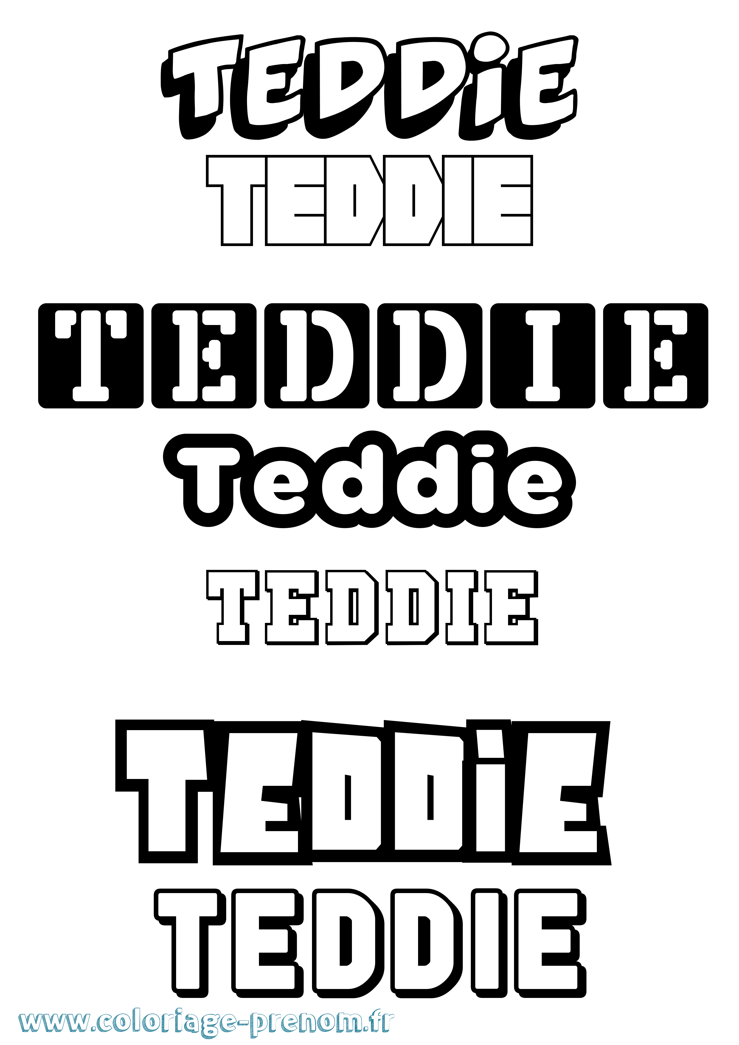 Coloriage prénom Teddie Simple