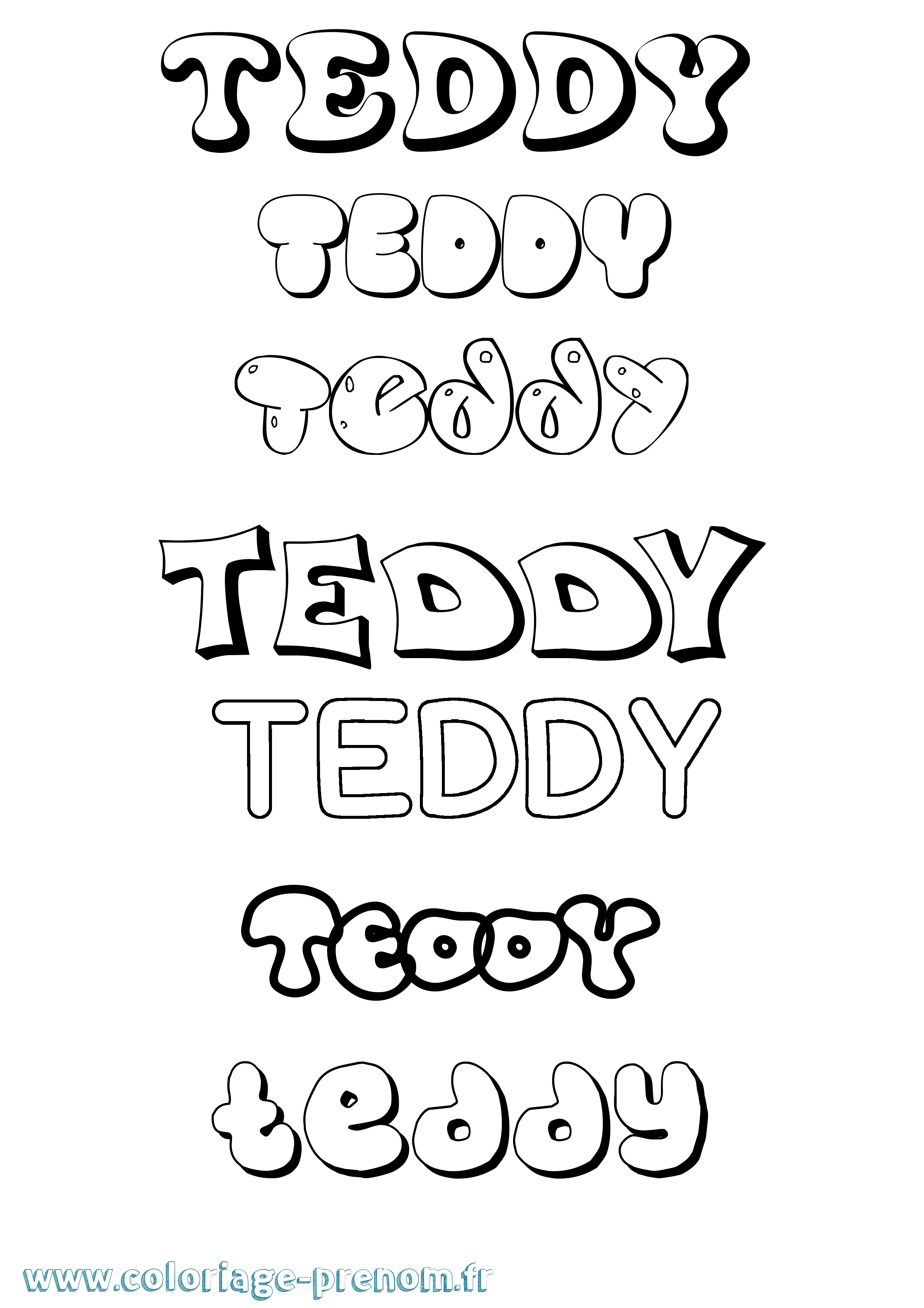 Coloriage prénom Teddy Bubble