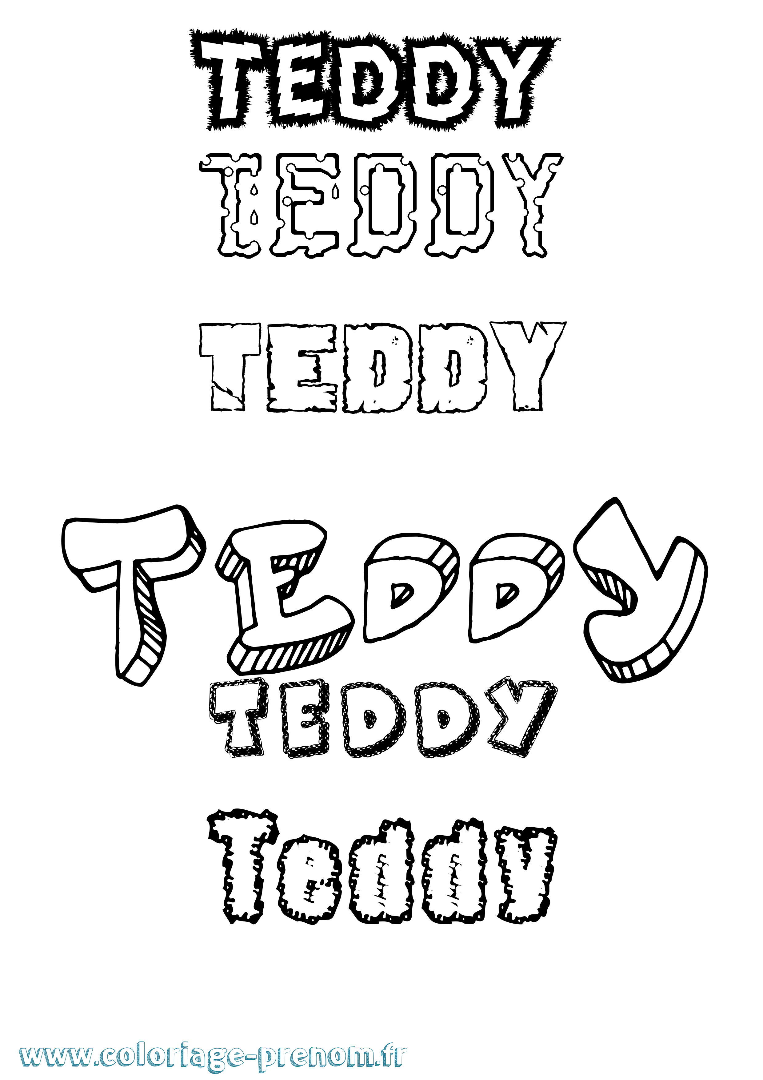 Coloriage prénom Teddy Destructuré