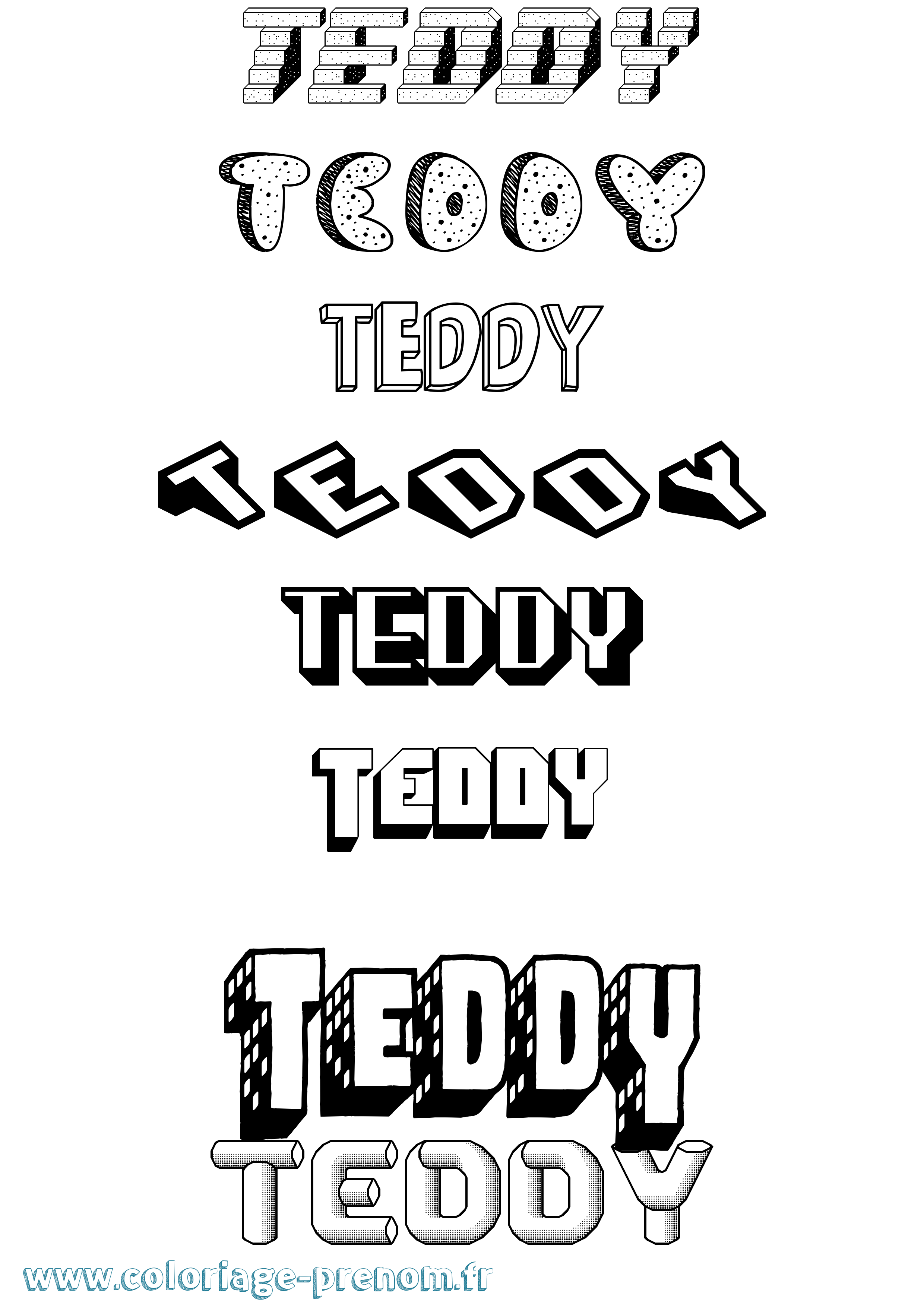Coloriage prénom Teddy Effet 3D