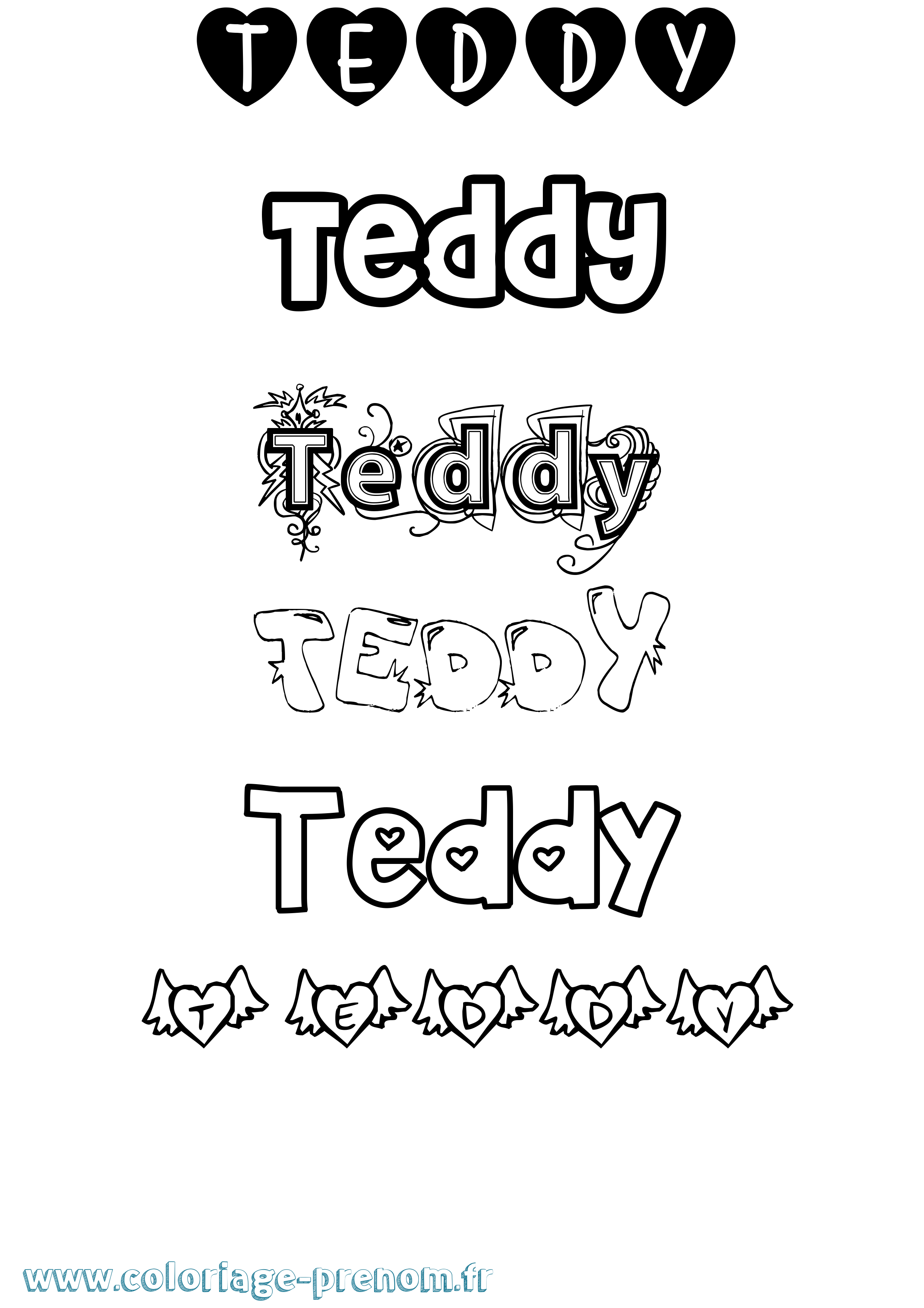 Coloriage prénom Teddy Girly