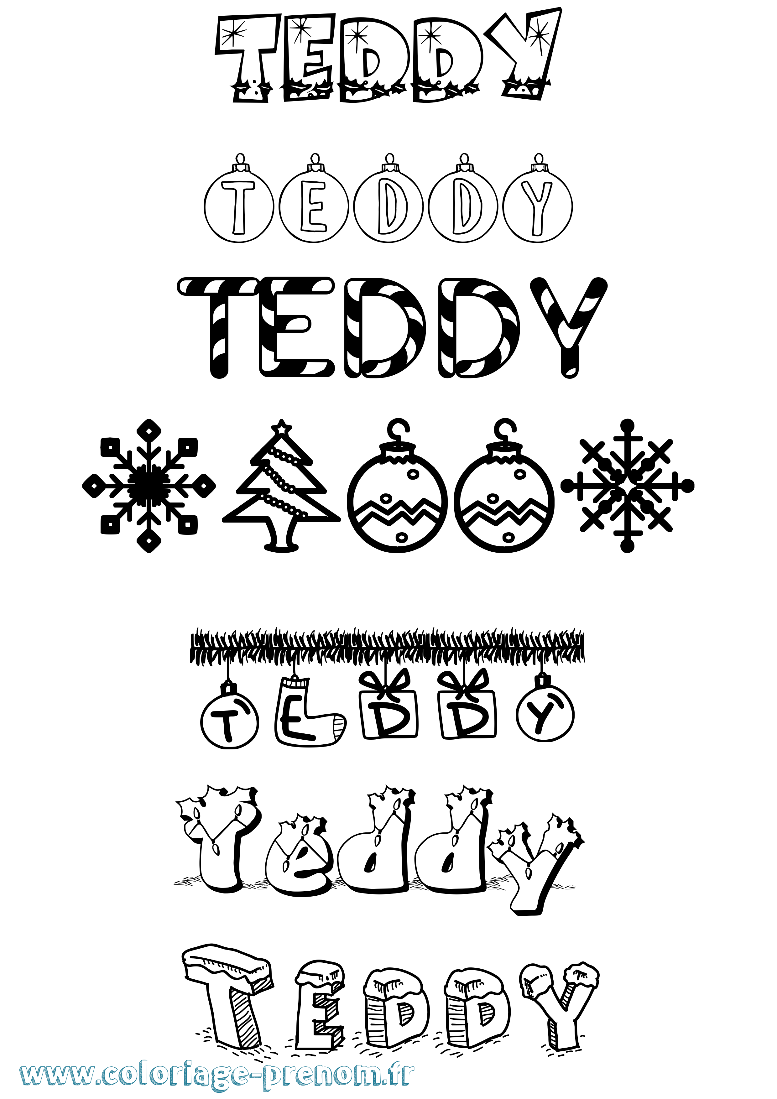 Coloriage prénom Teddy Noël