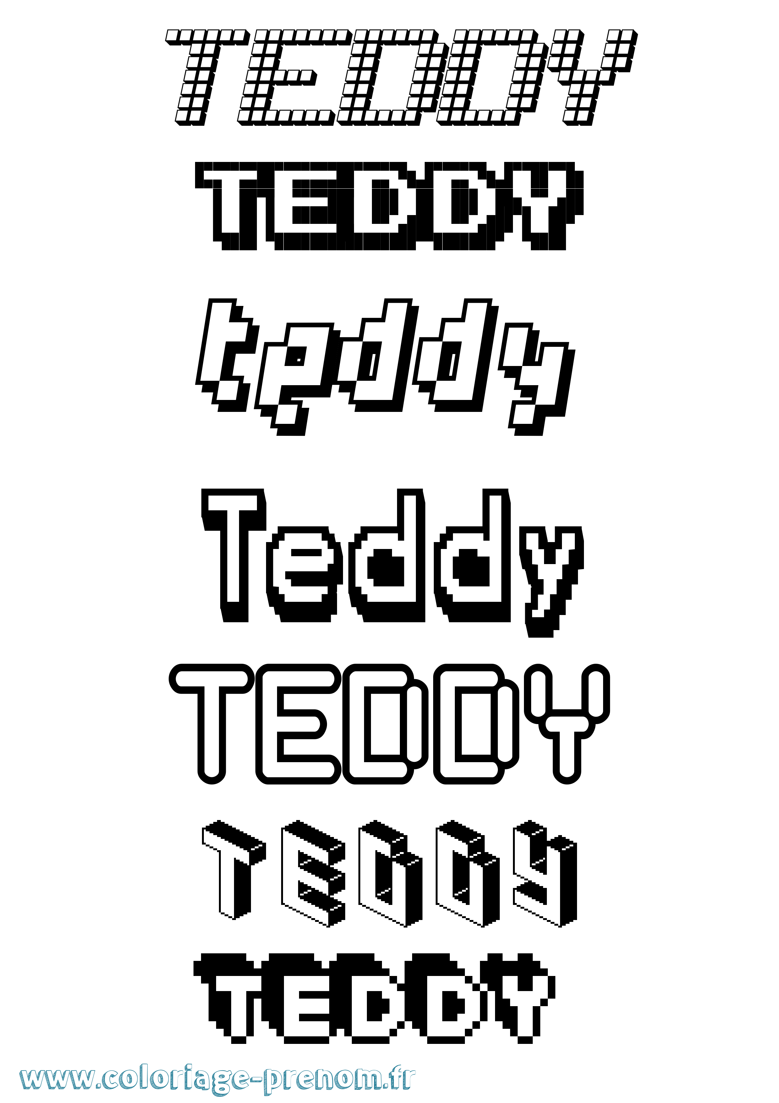 Coloriage prénom Teddy Pixel