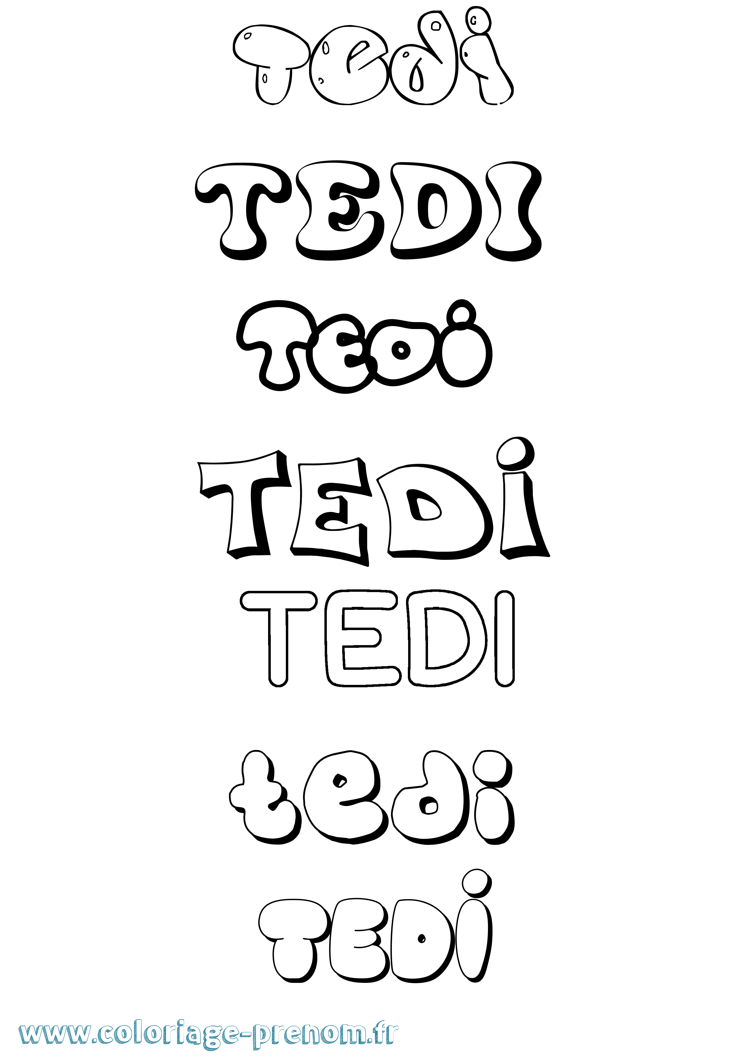 Coloriage prénom Tedi Bubble