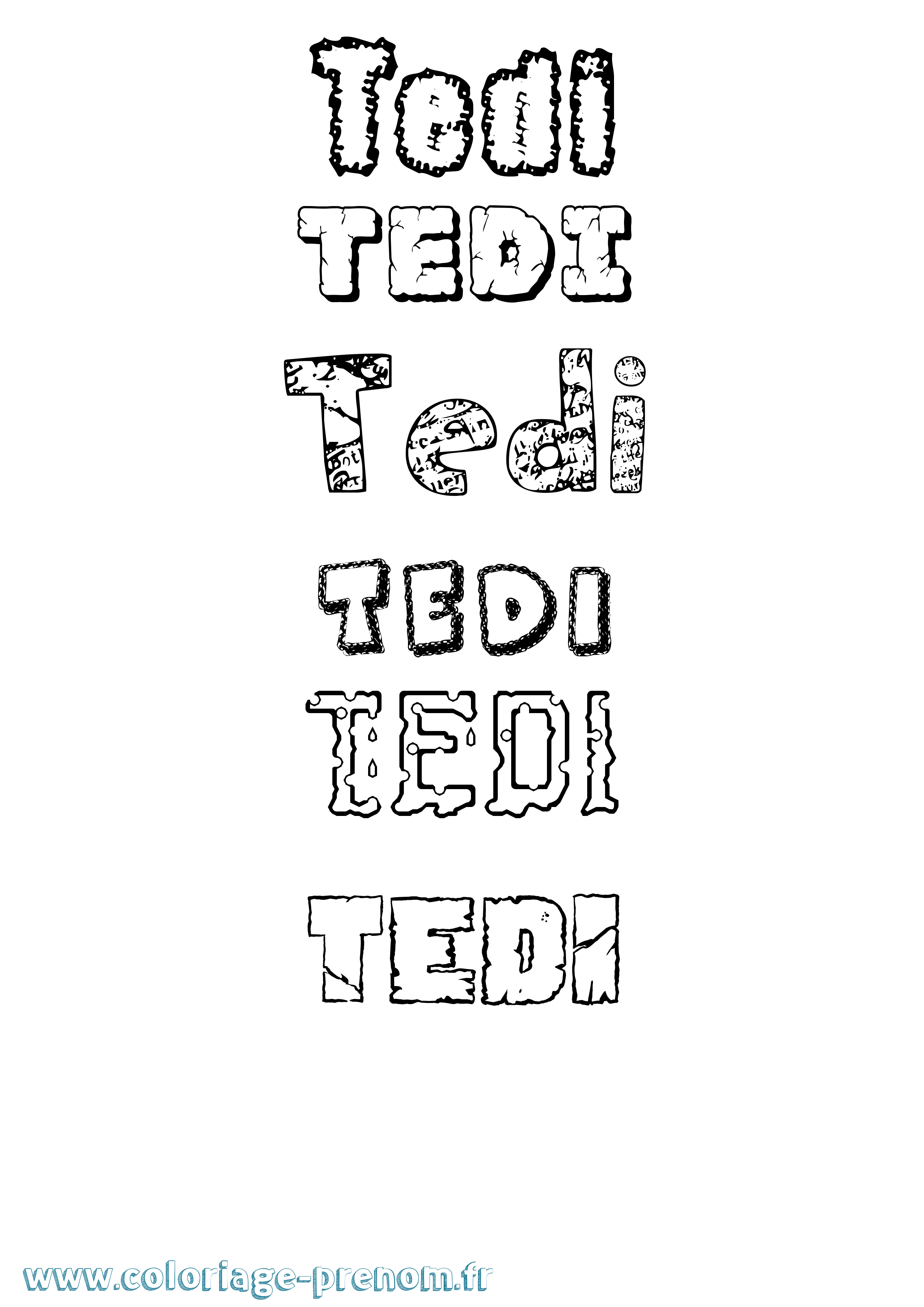 Coloriage prénom Tedi Destructuré