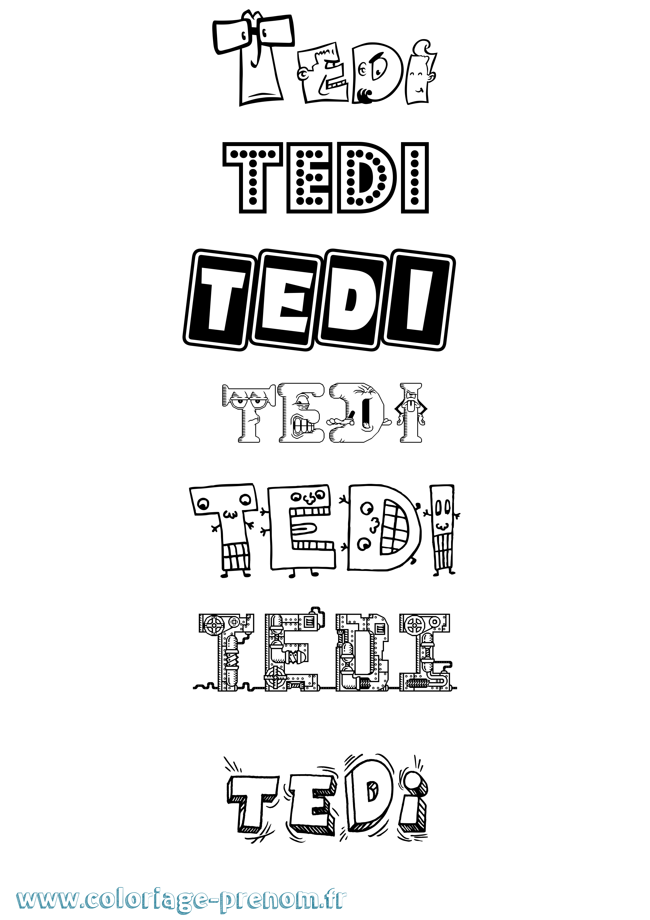 Coloriage prénom Tedi Fun