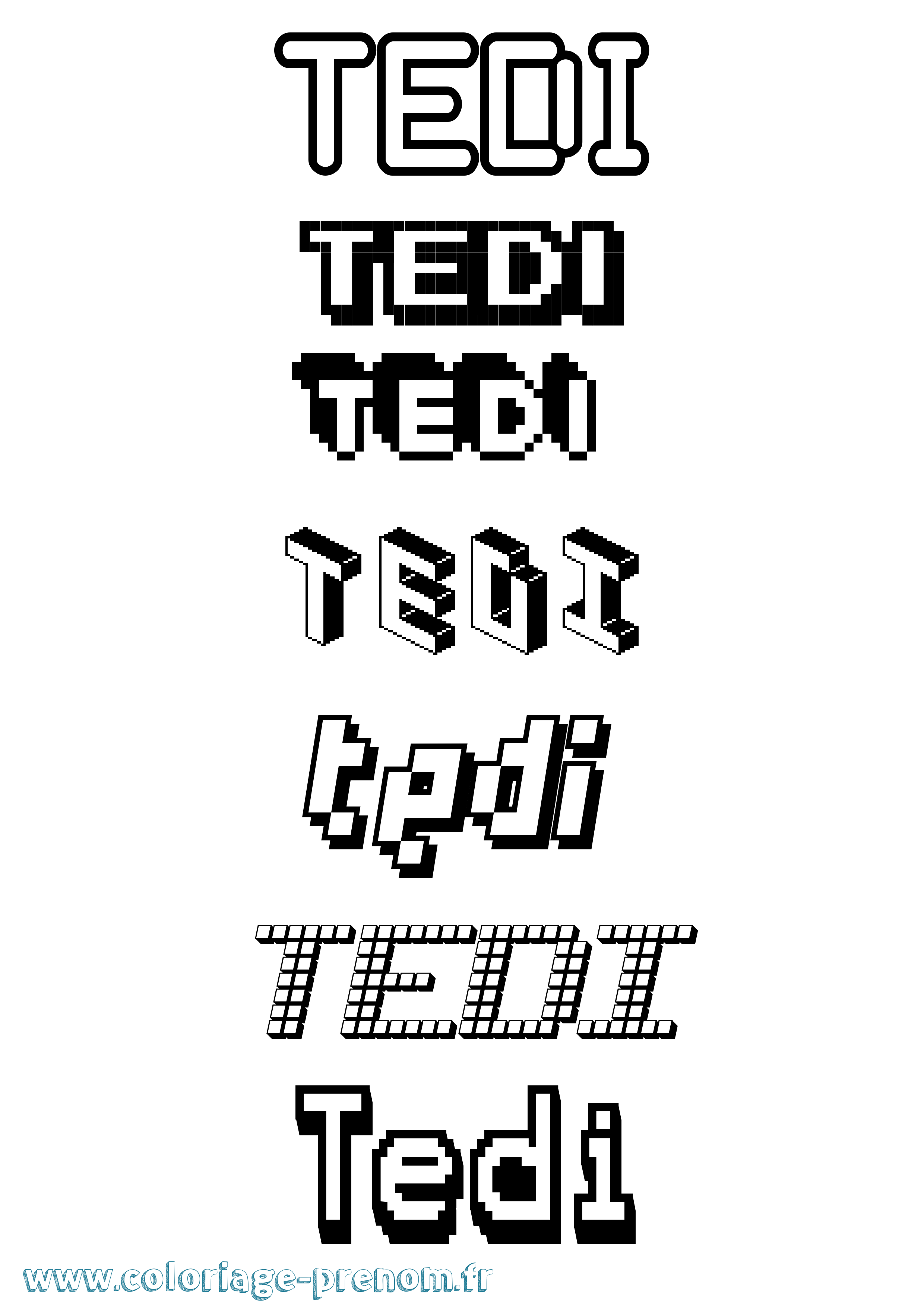 Coloriage prénom Tedi Pixel