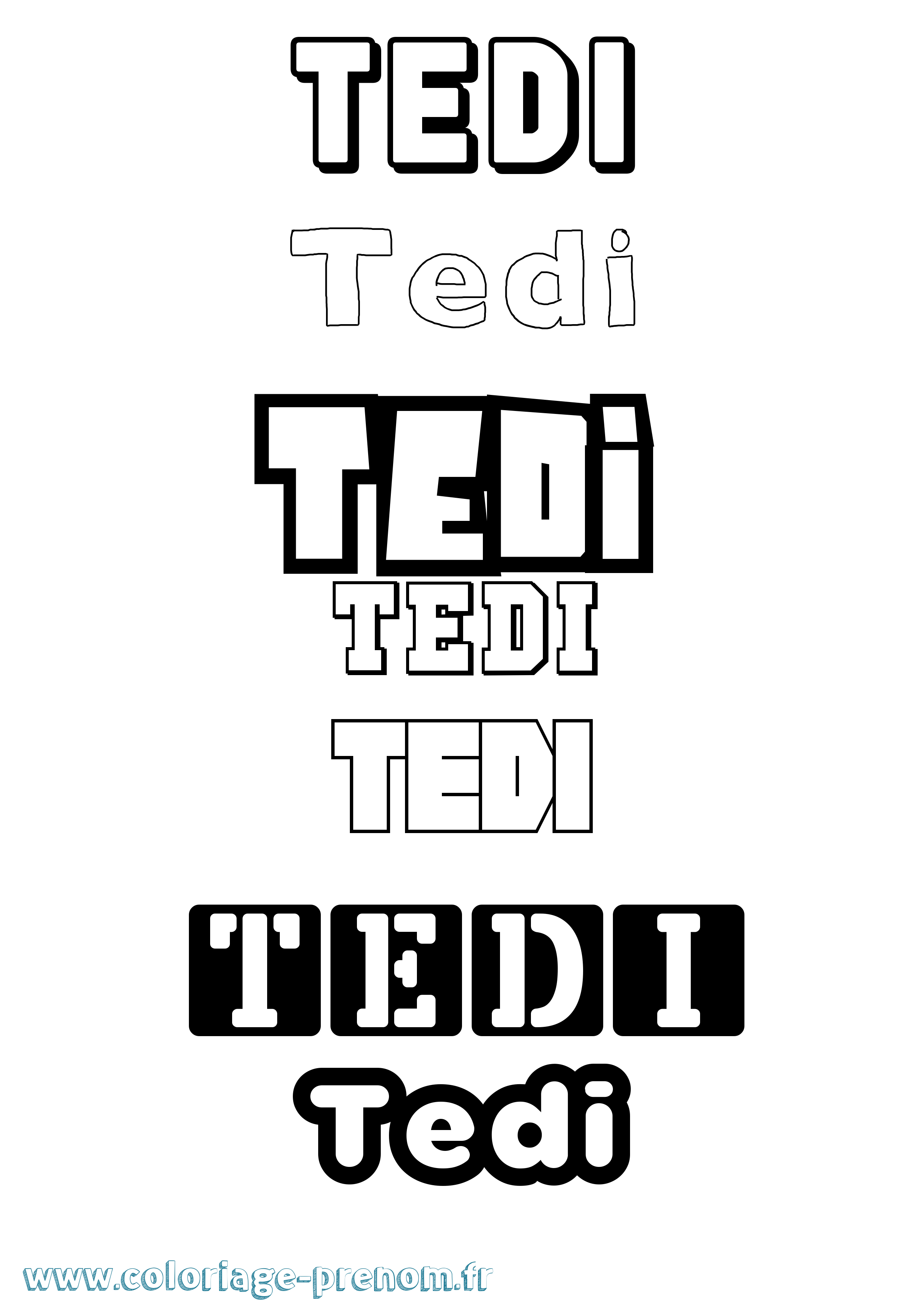 Coloriage prénom Tedi Simple
