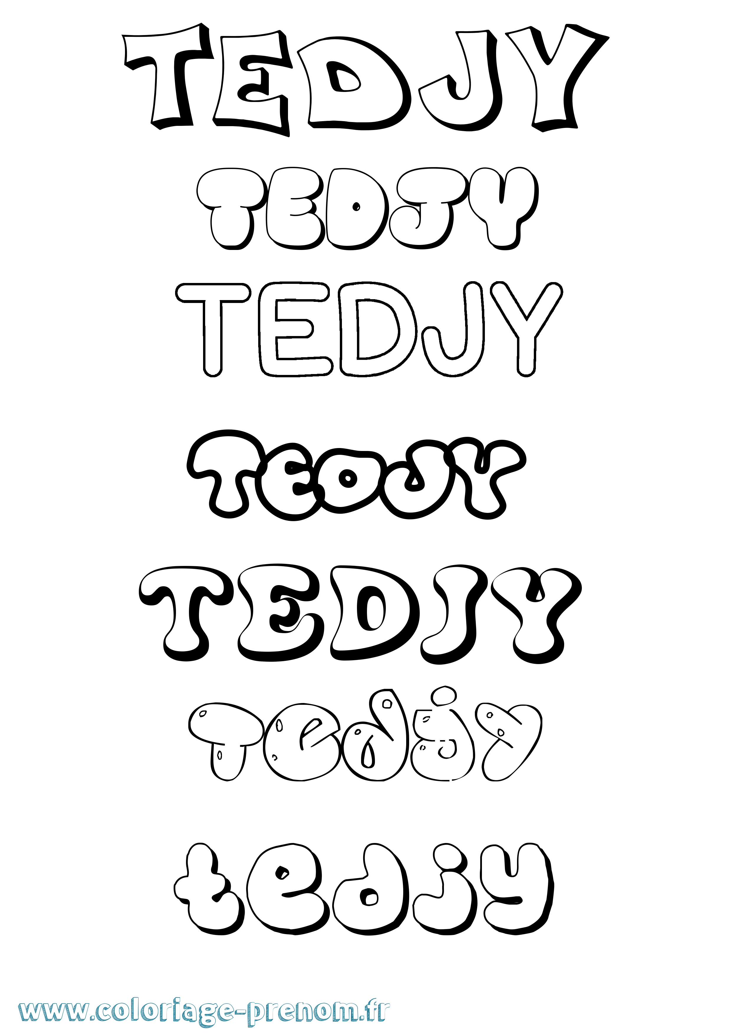 Coloriage prénom Tedjy Bubble
