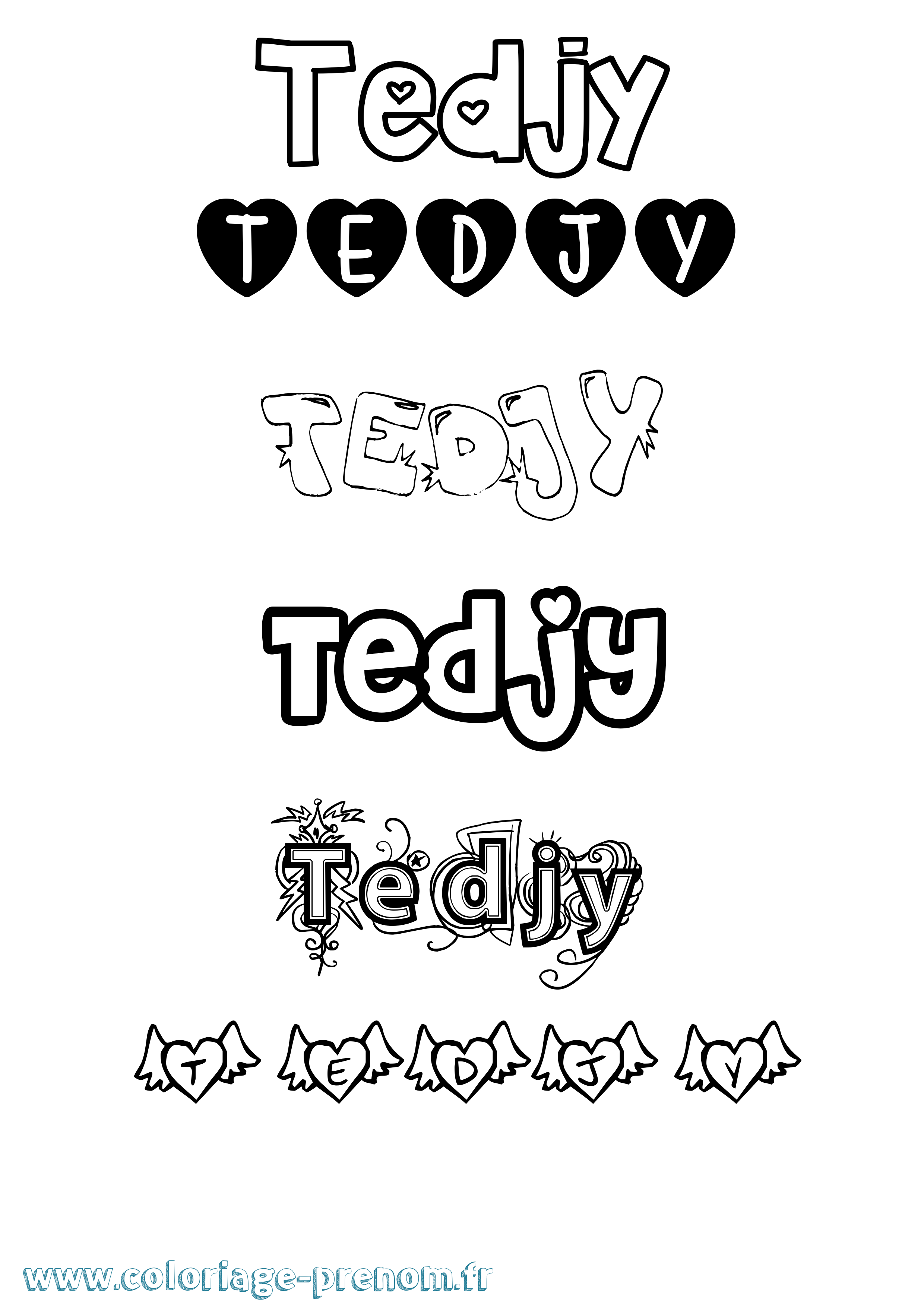 Coloriage prénom Tedjy Girly
