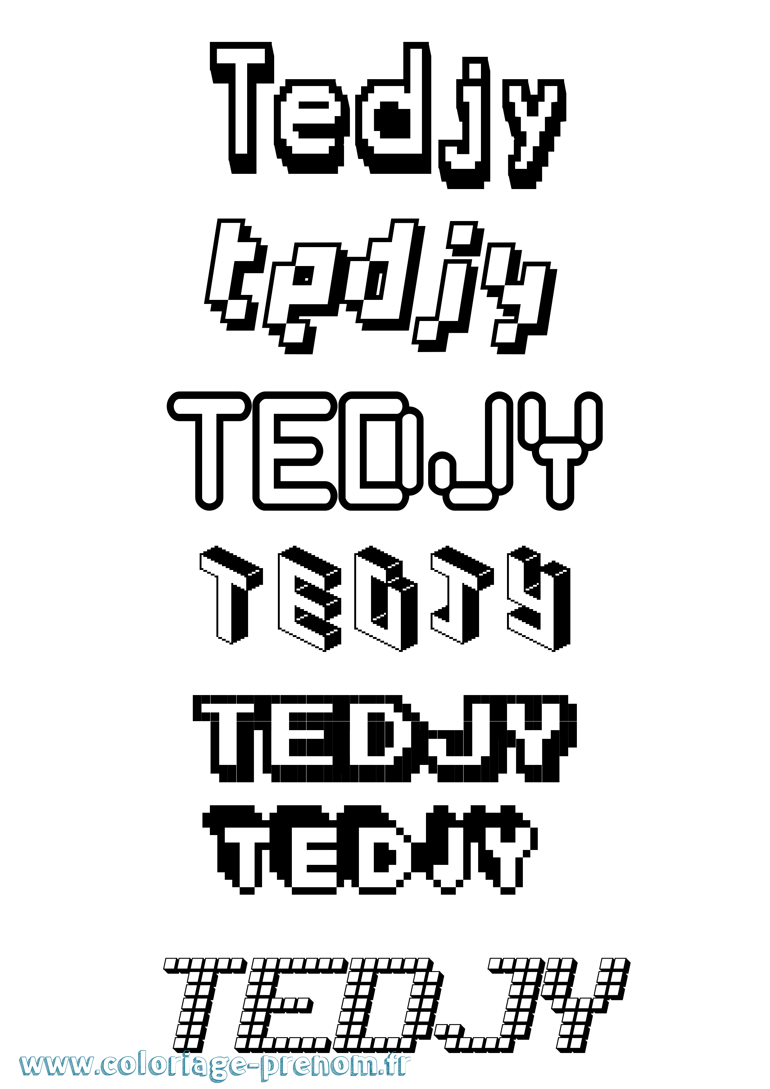 Coloriage prénom Tedjy Pixel