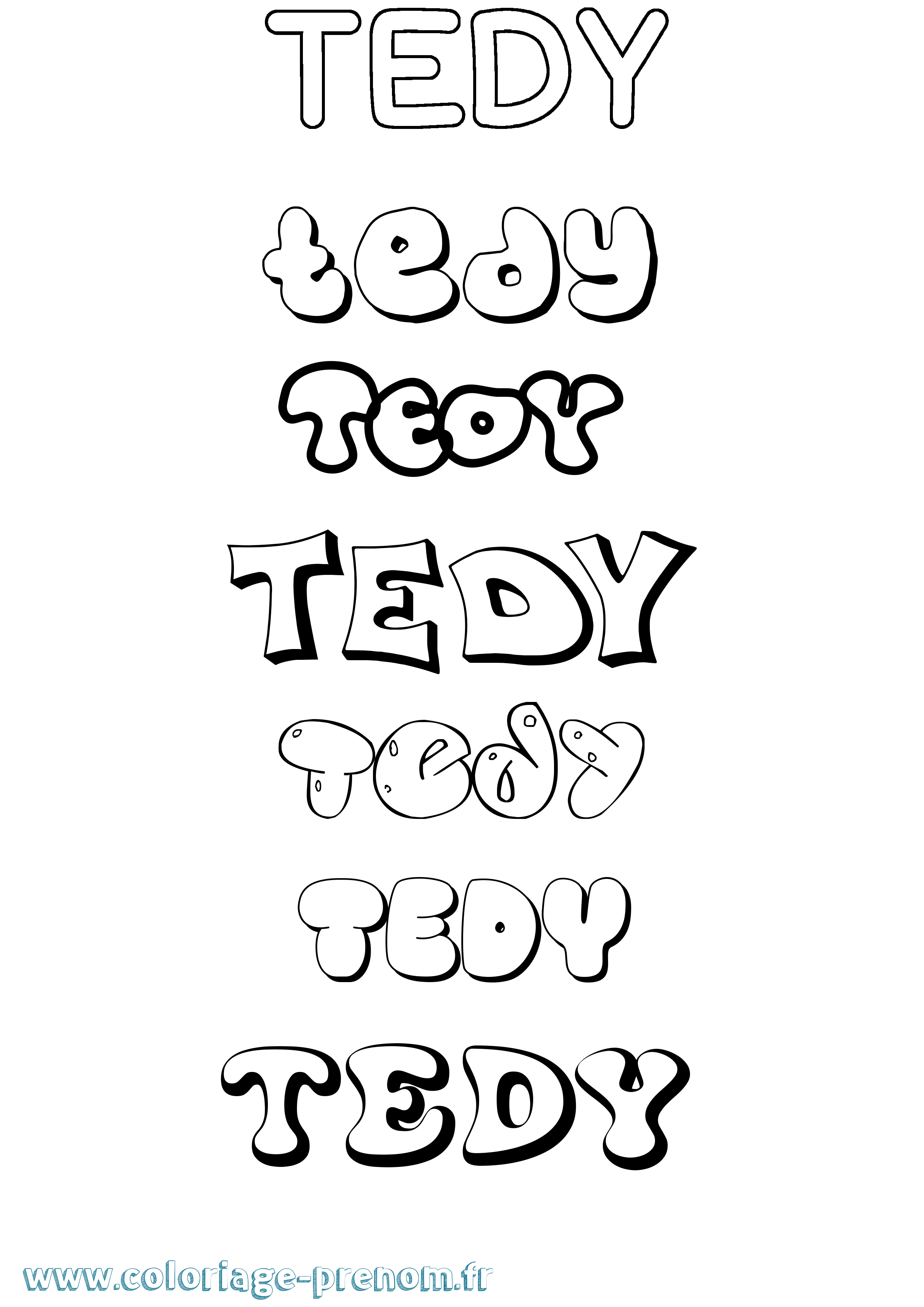 Coloriage prénom Tedy Bubble