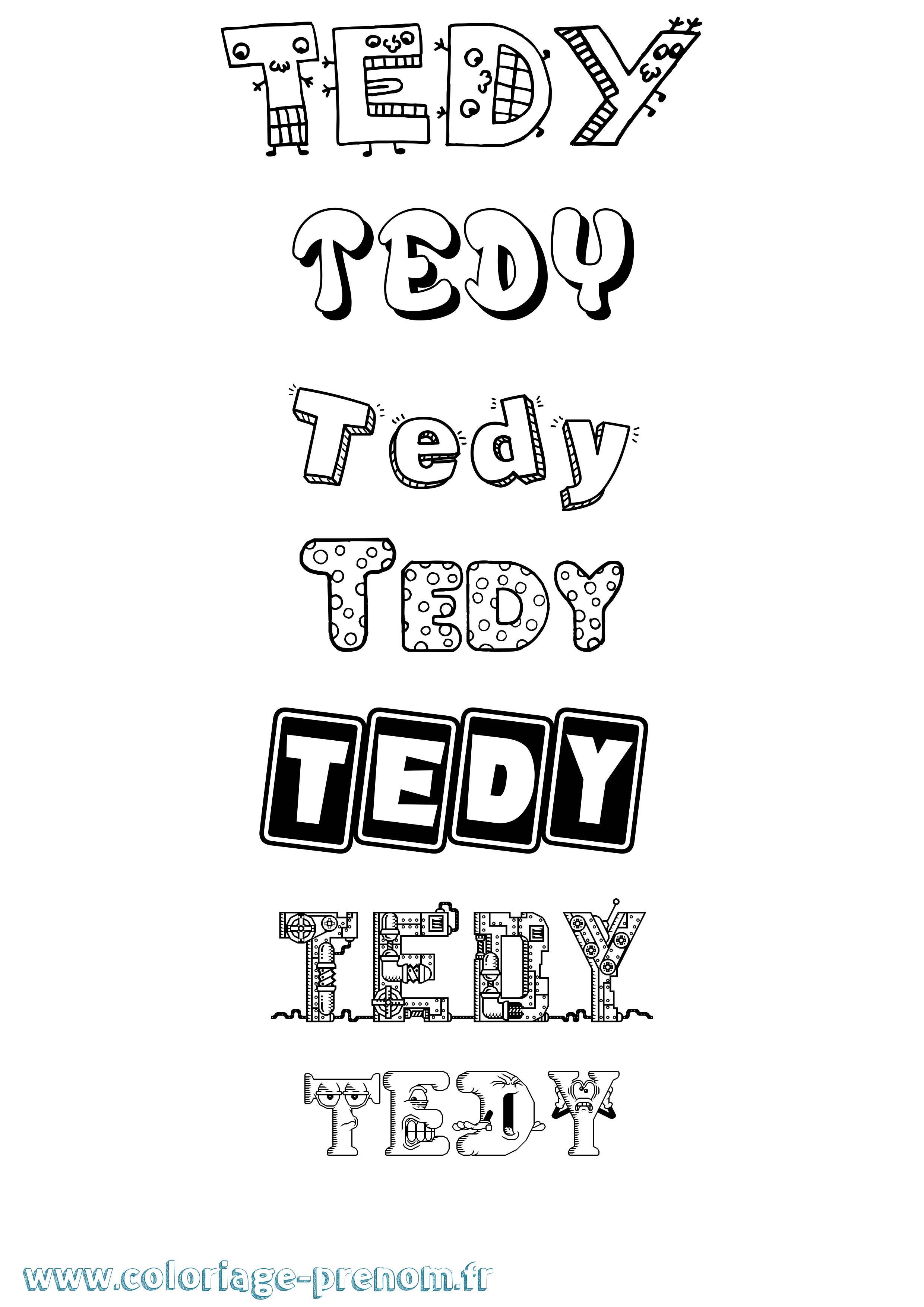 Coloriage prénom Tedy Fun