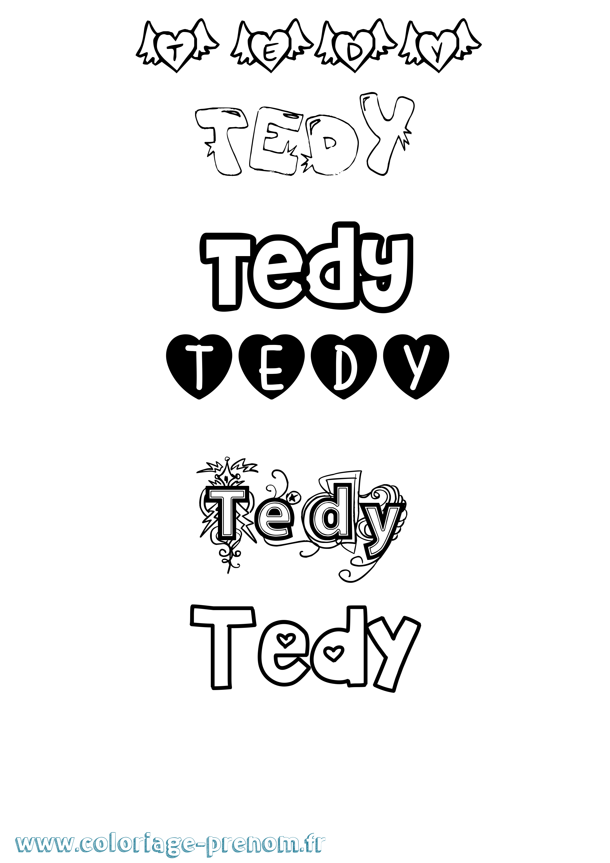 Coloriage prénom Tedy Girly