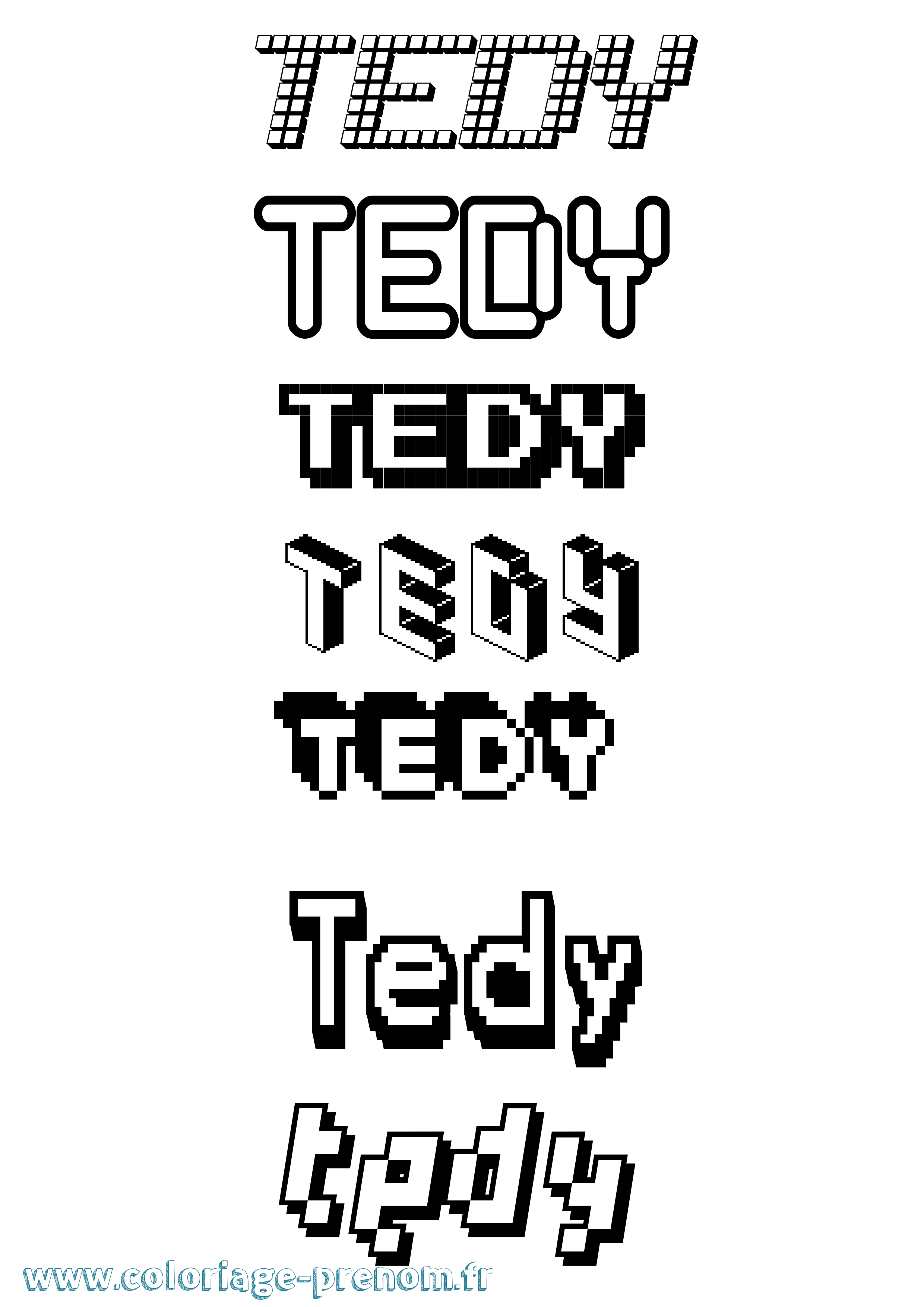 Coloriage prénom Tedy Pixel