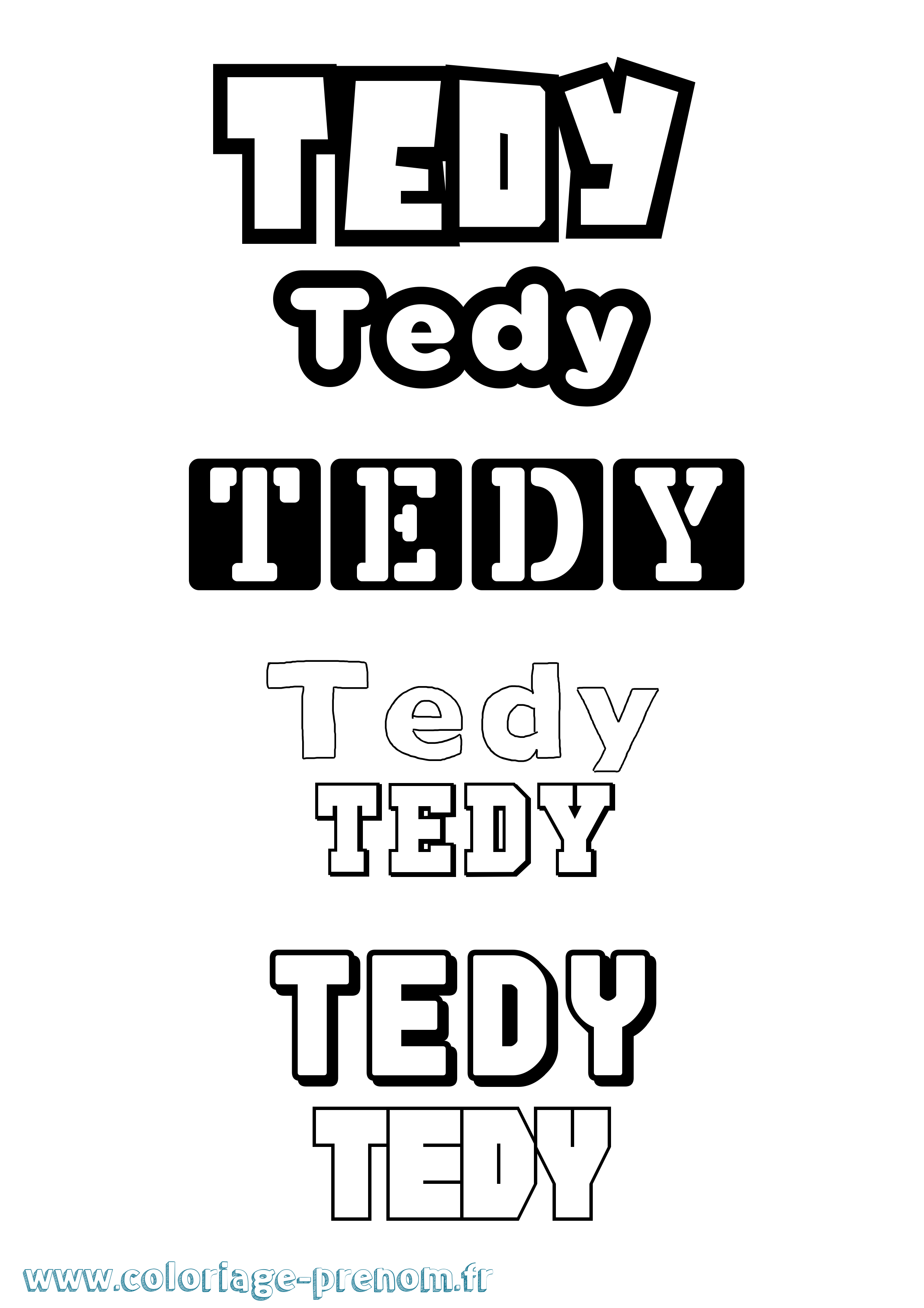 Coloriage prénom Tedy Simple