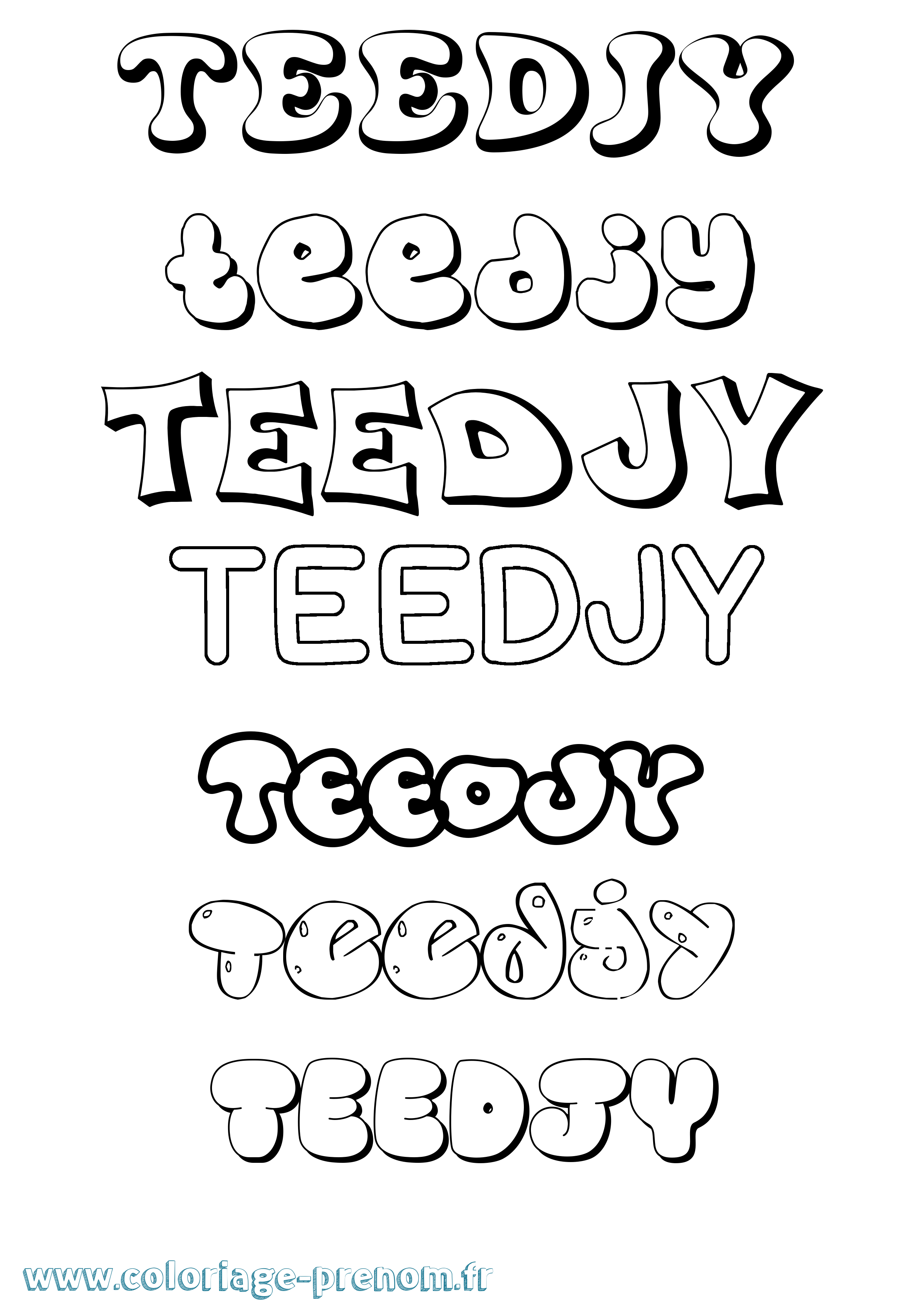 Coloriage prénom Teedjy Bubble