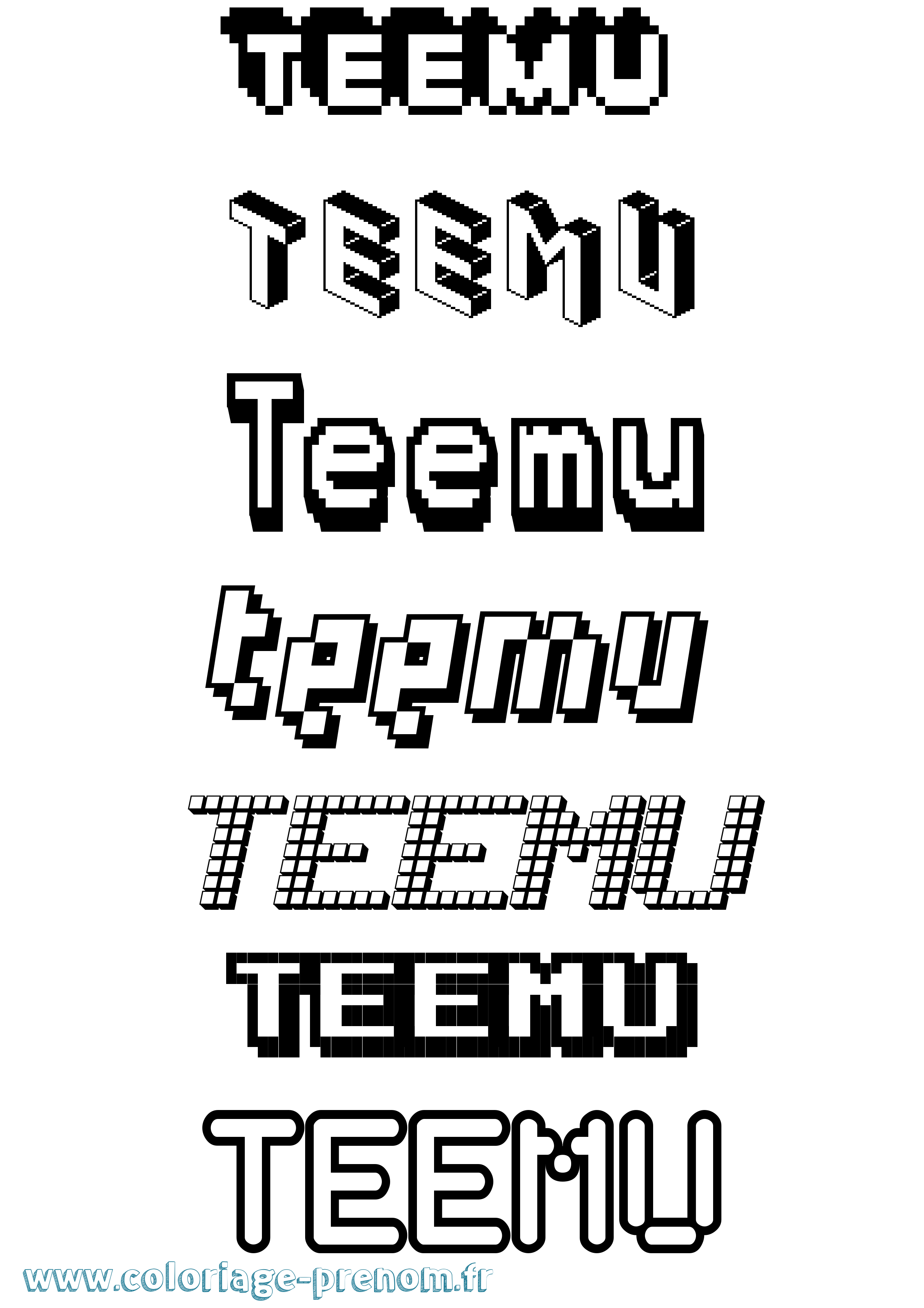 Coloriage prénom Teemu Pixel