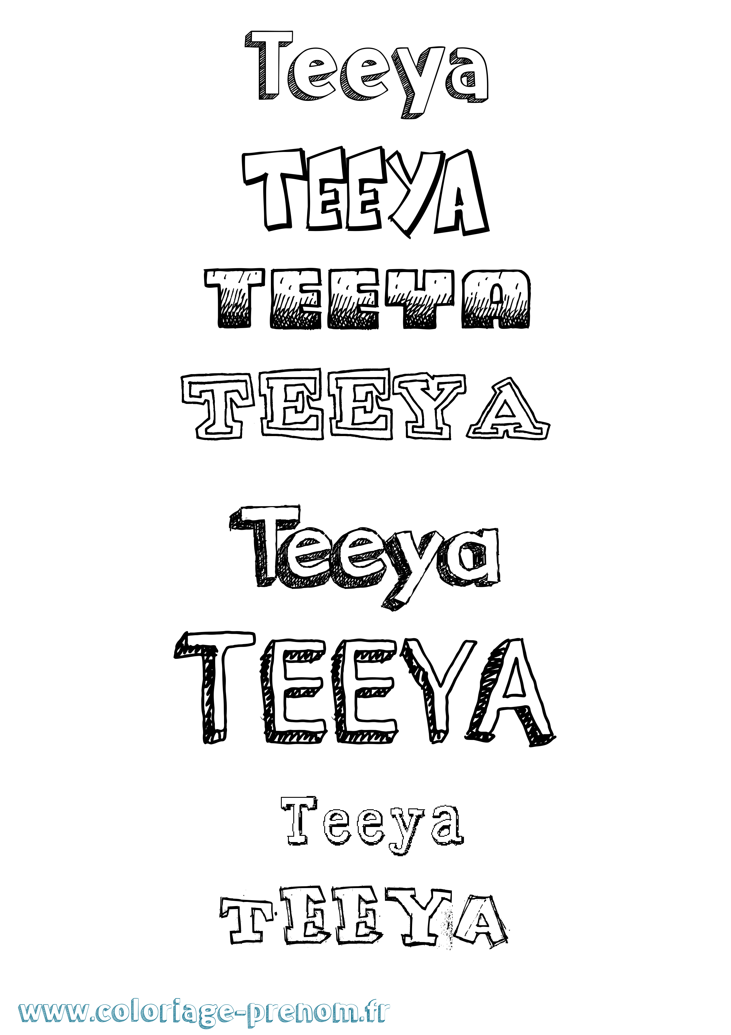 Coloriage prénom Teeya Dessiné