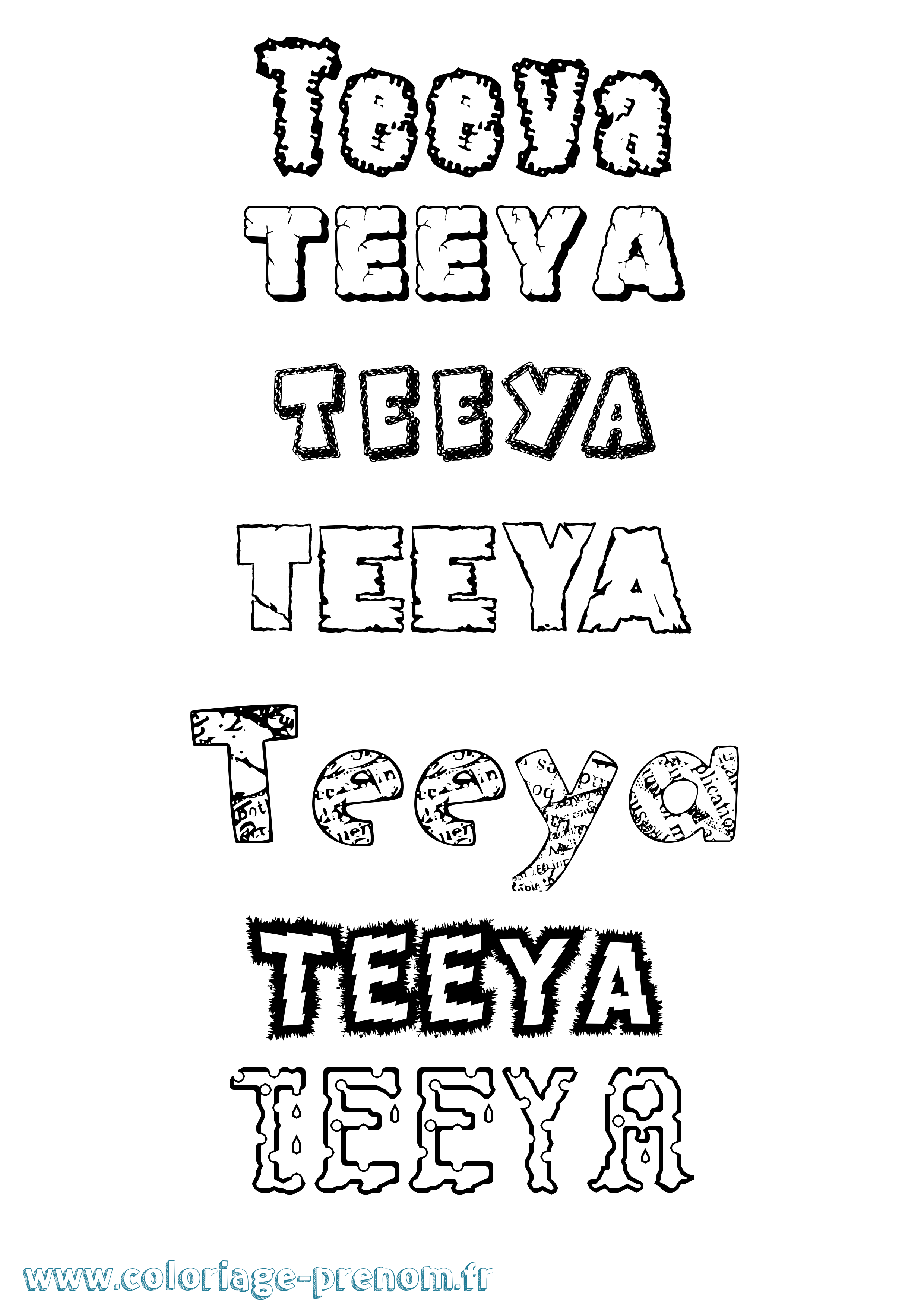 Coloriage prénom Teeya Destructuré