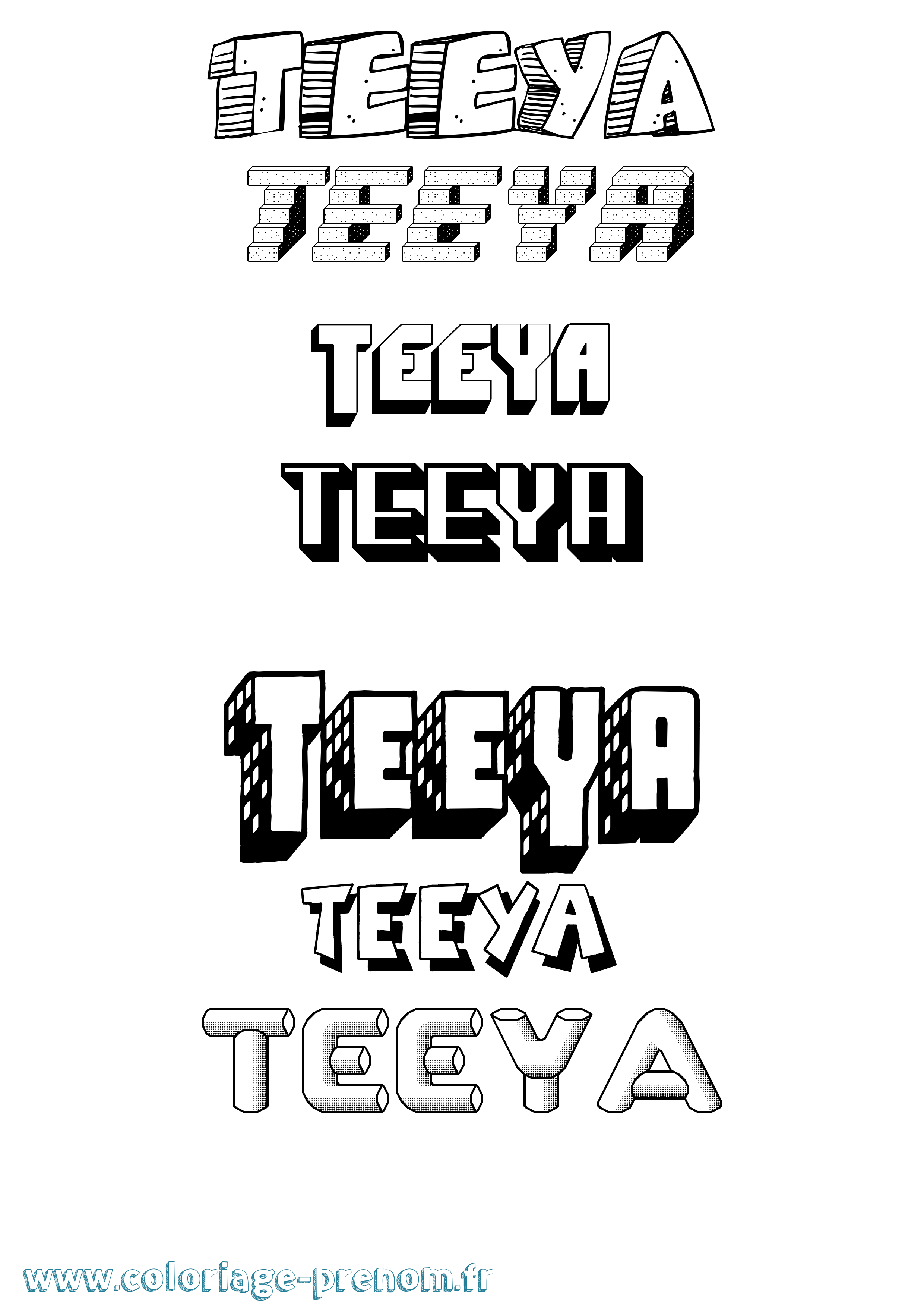 Coloriage prénom Teeya Effet 3D