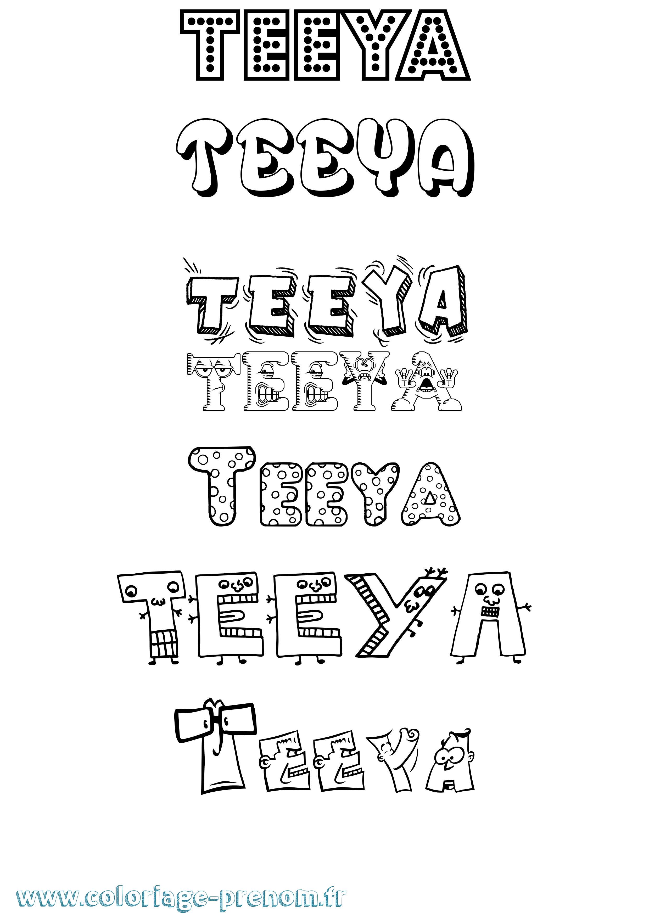 Coloriage prénom Teeya Fun