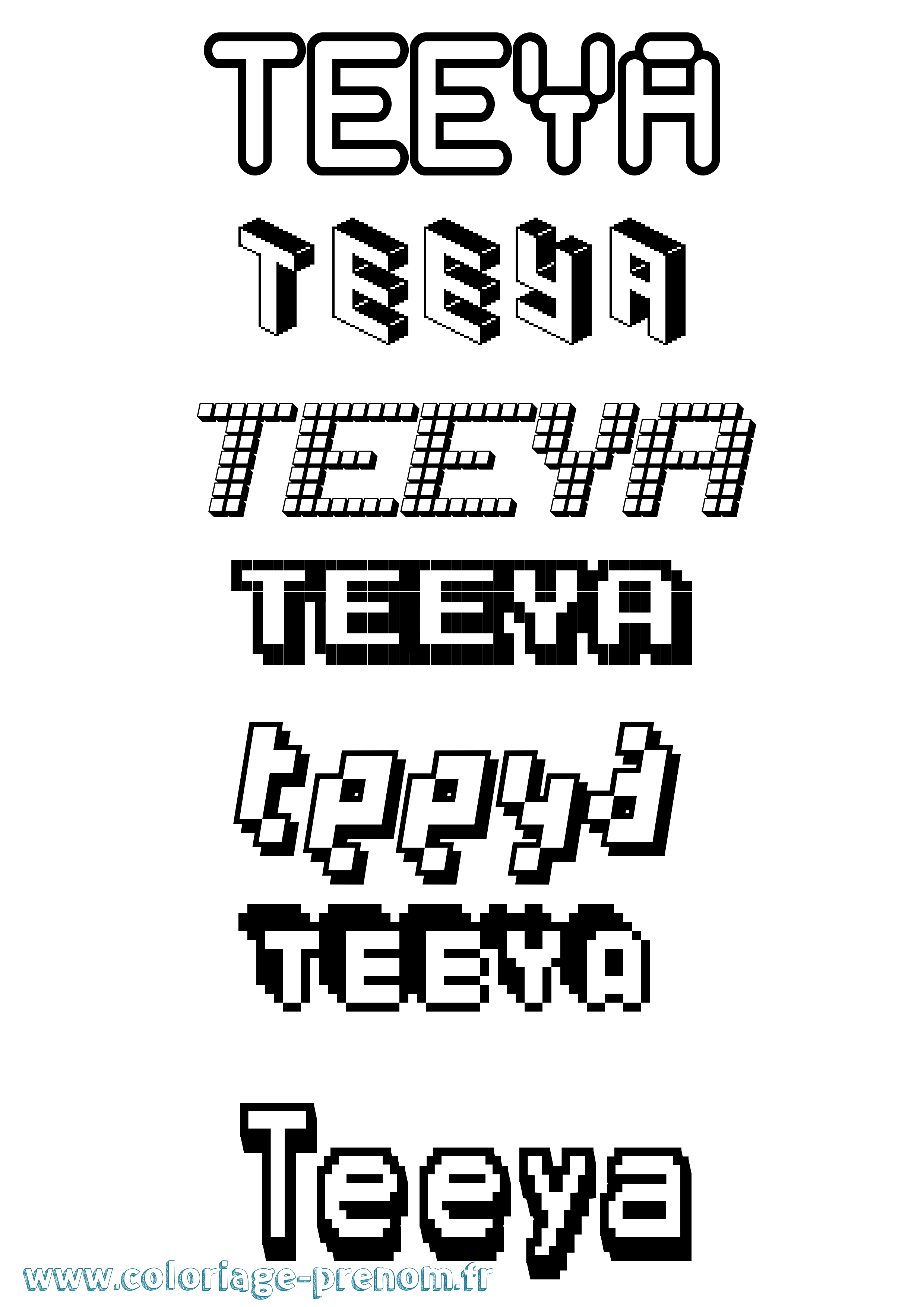 Coloriage prénom Teeya Pixel
