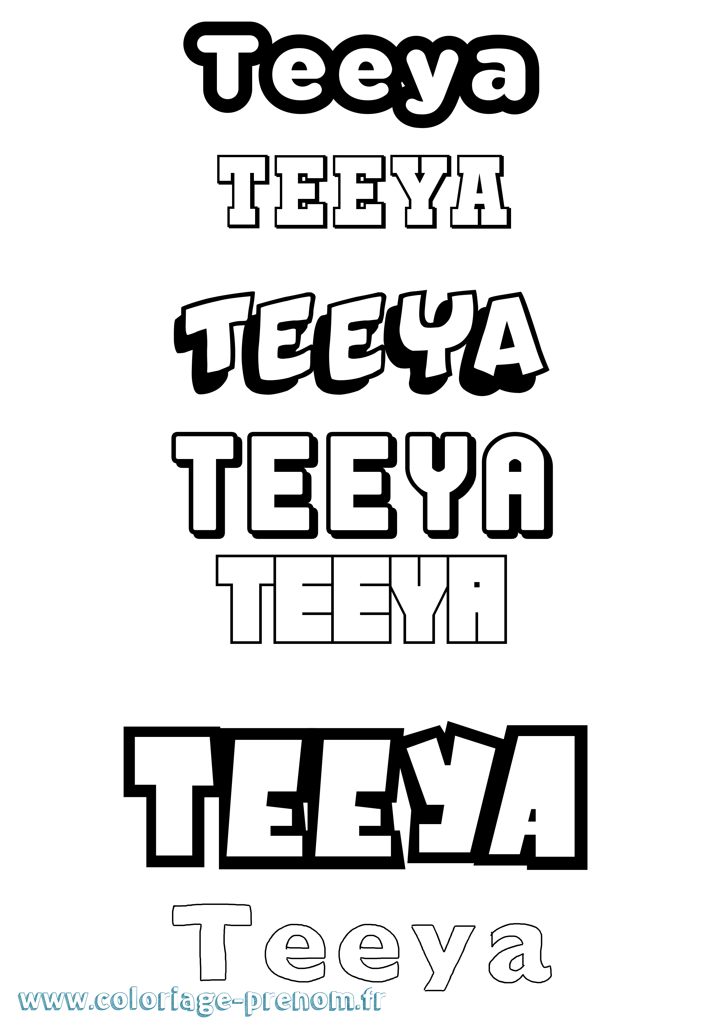 Coloriage prénom Teeya Simple