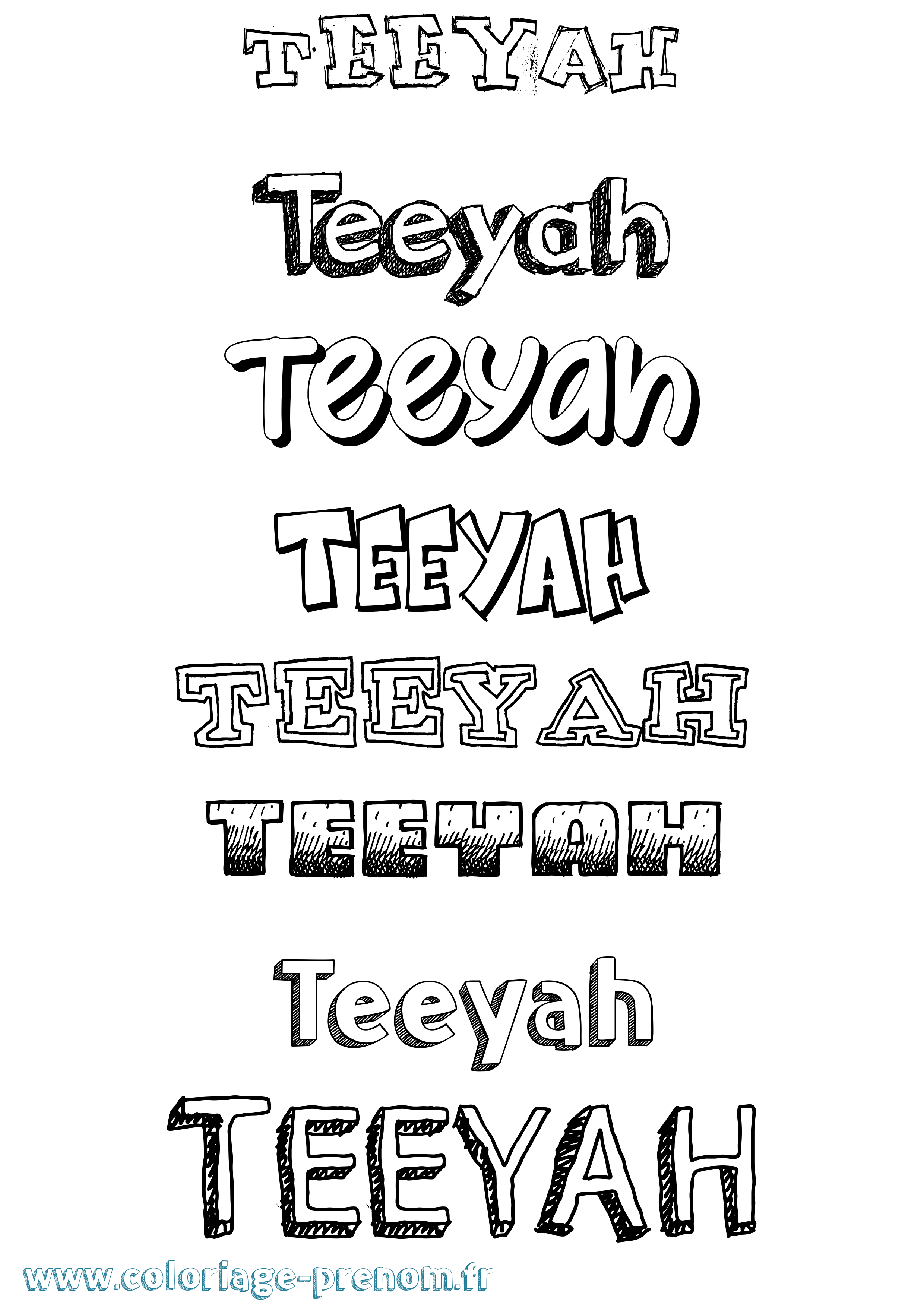 Coloriage prénom Teeyah Dessiné