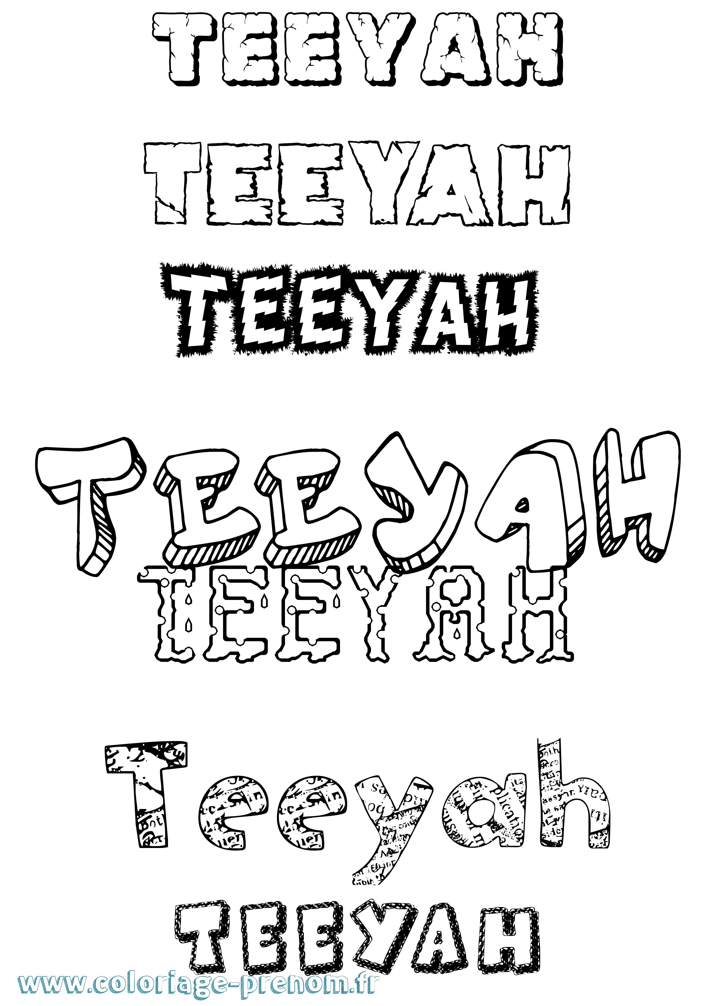 Coloriage prénom Teeyah Destructuré