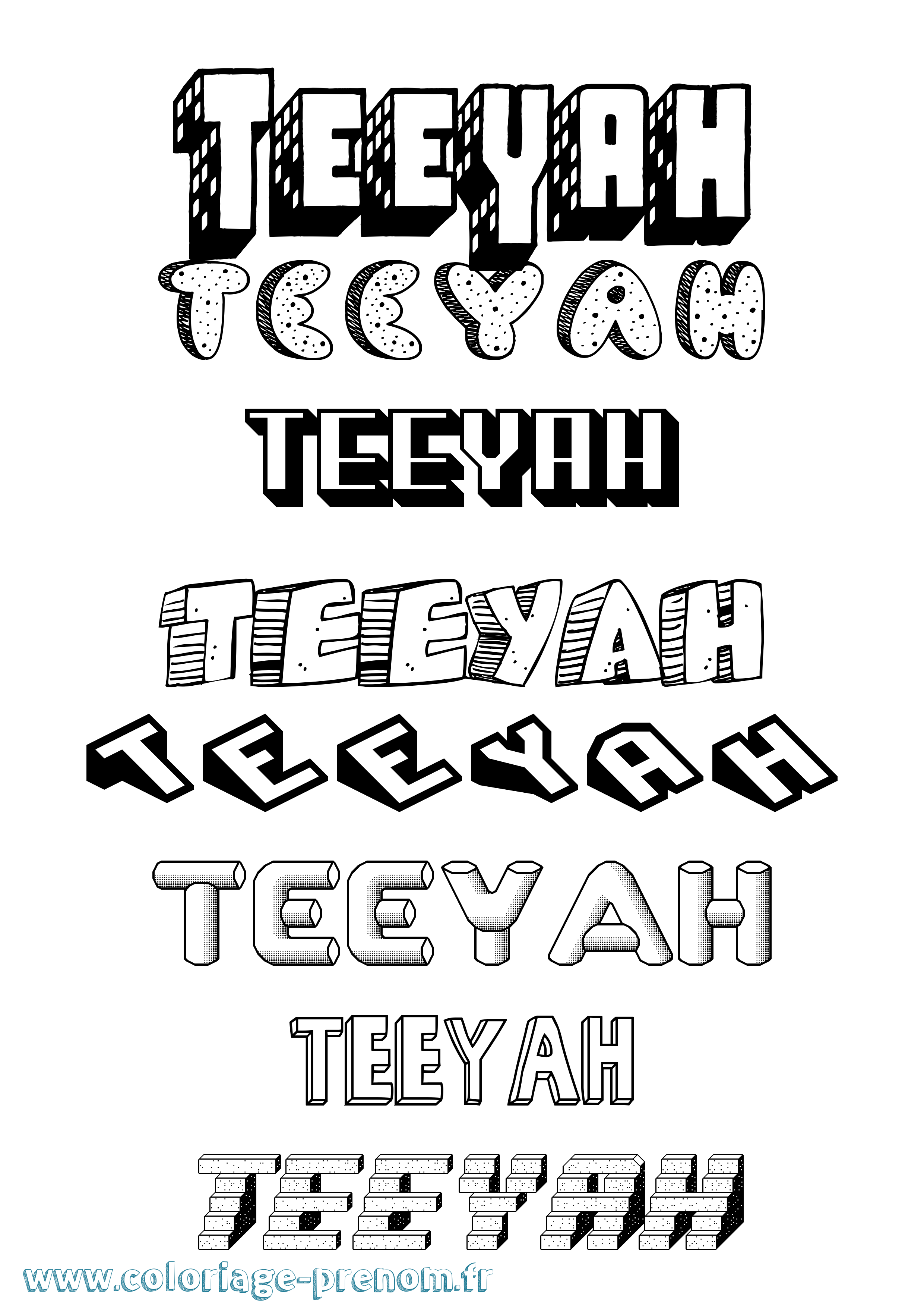 Coloriage prénom Teeyah Effet 3D