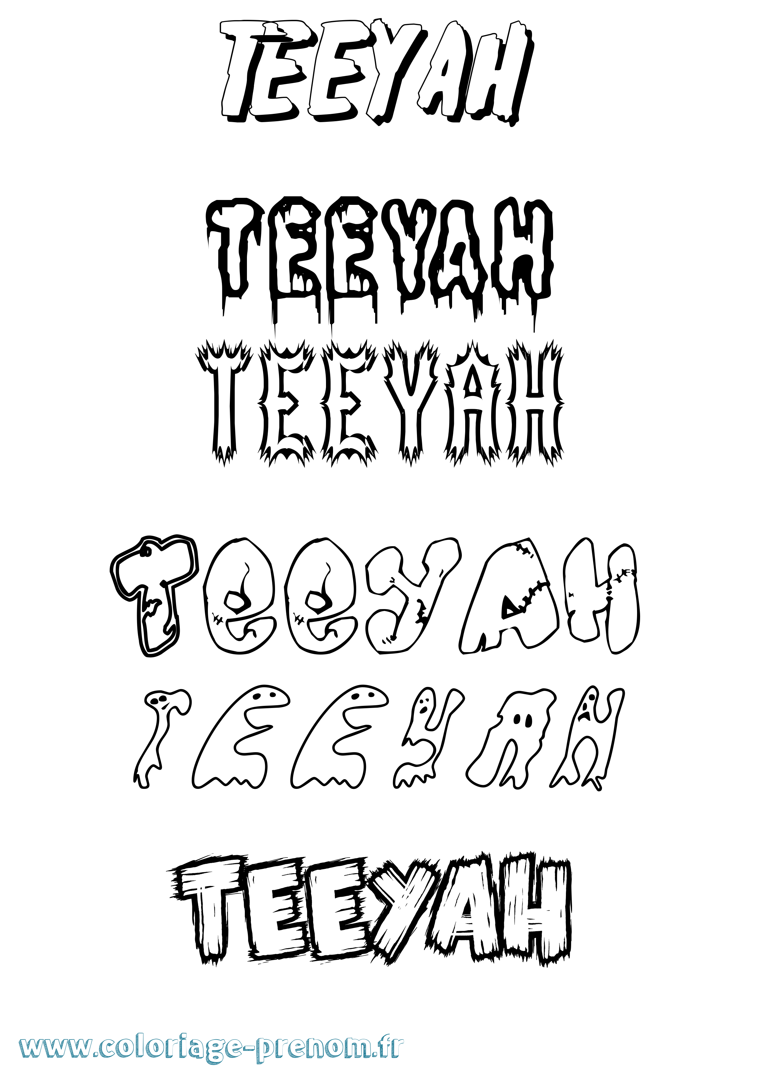 Coloriage prénom Teeyah Frisson