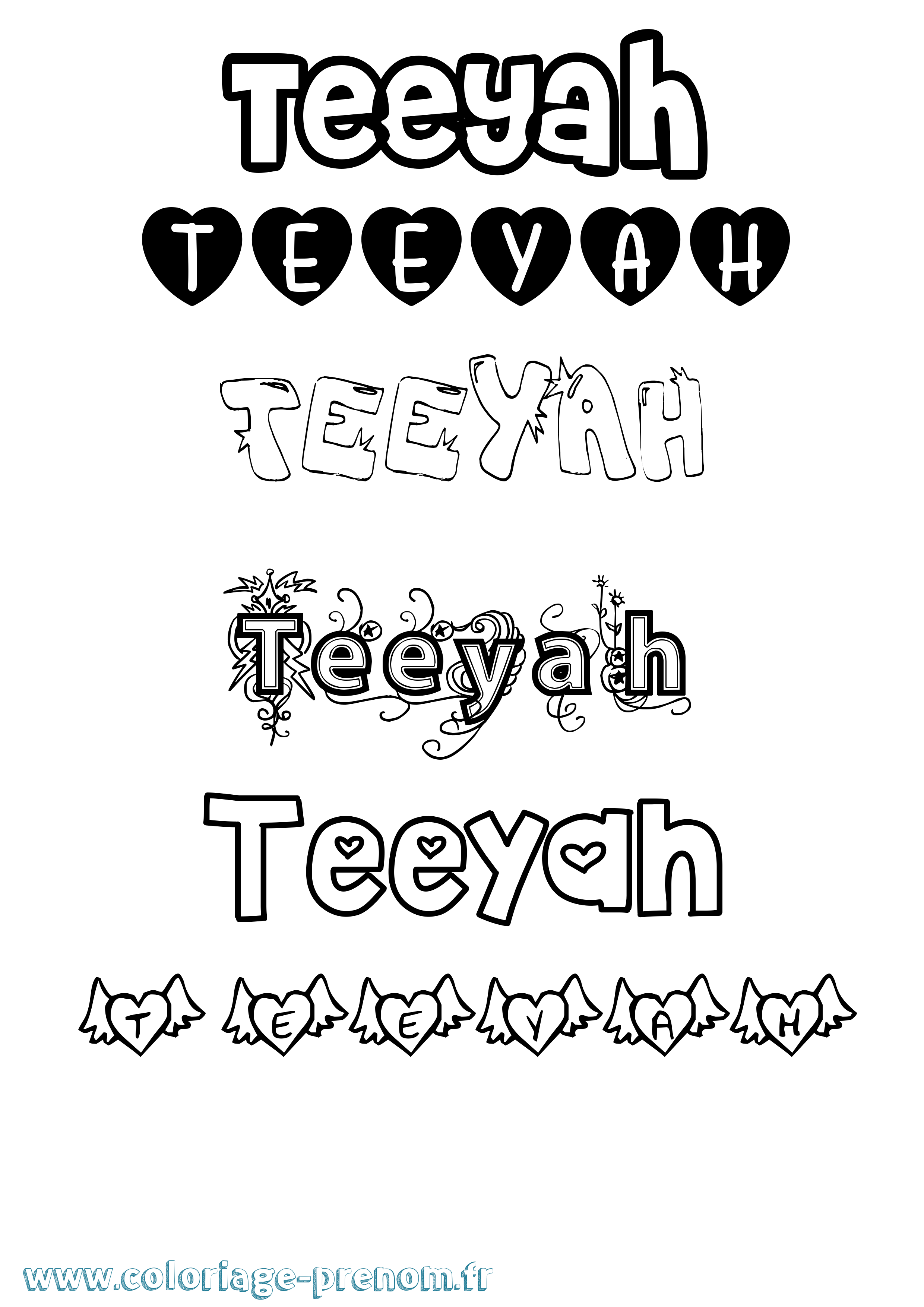 Coloriage prénom Teeyah Girly