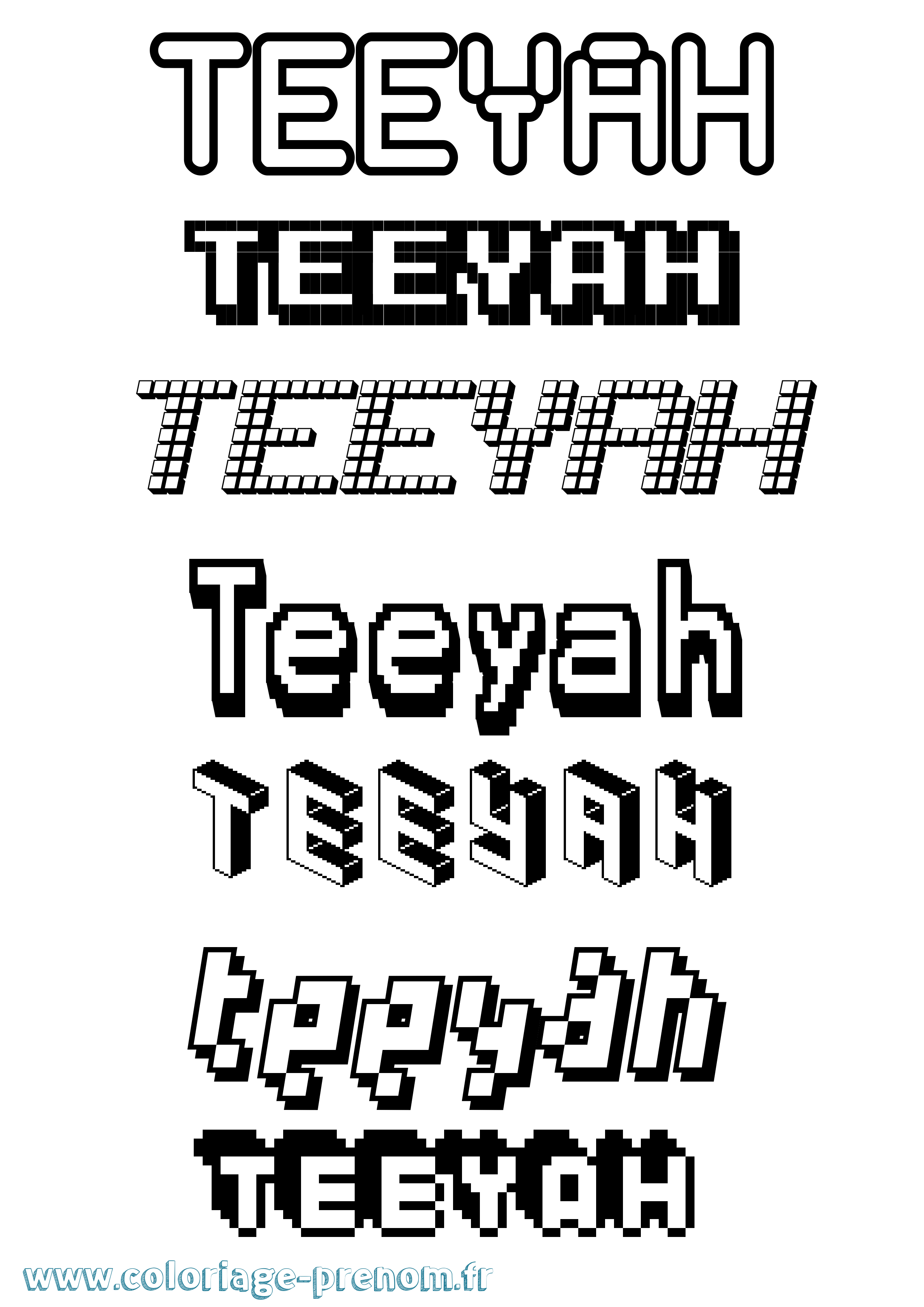 Coloriage prénom Teeyah Pixel