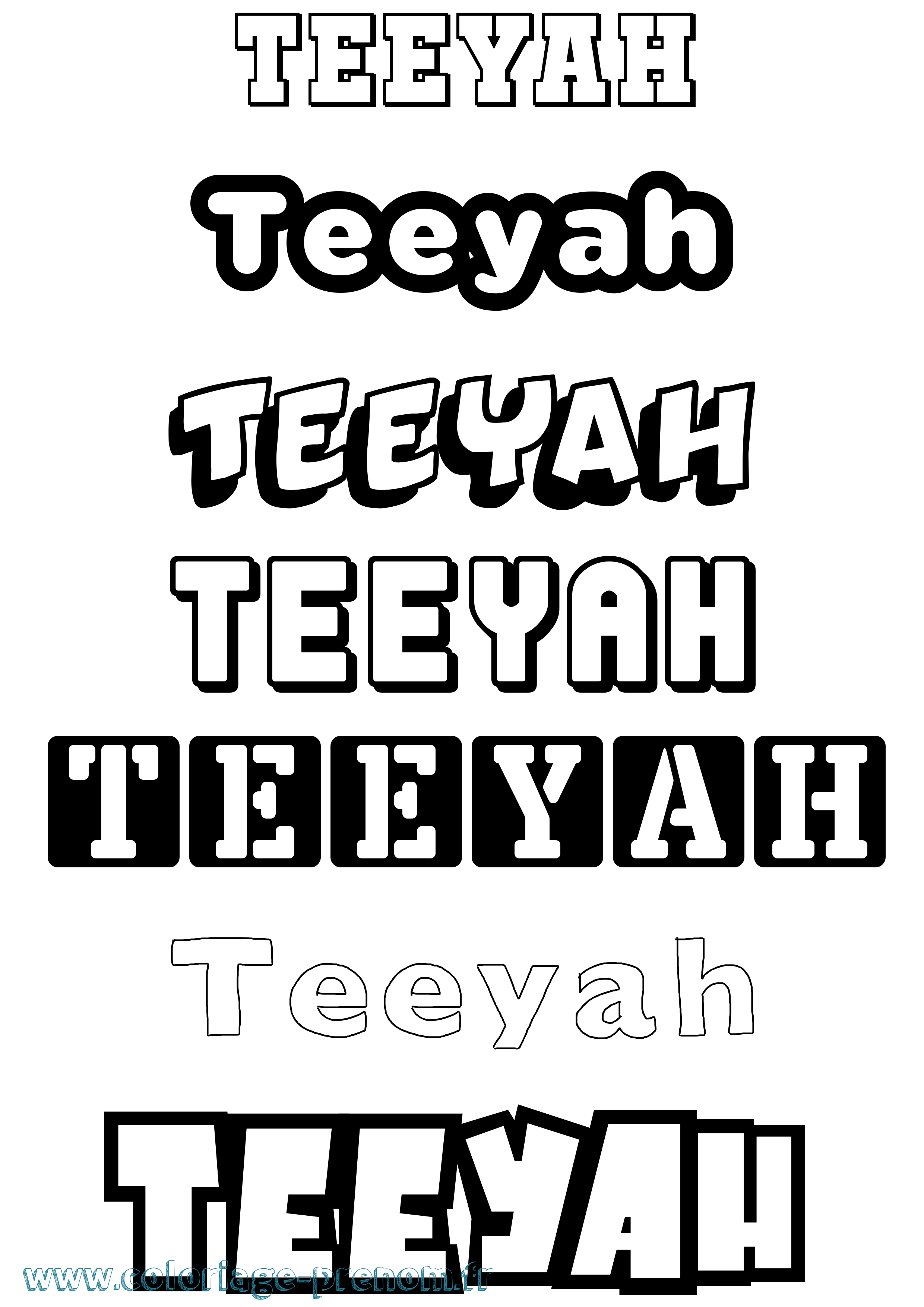 Coloriage prénom Teeyah Simple