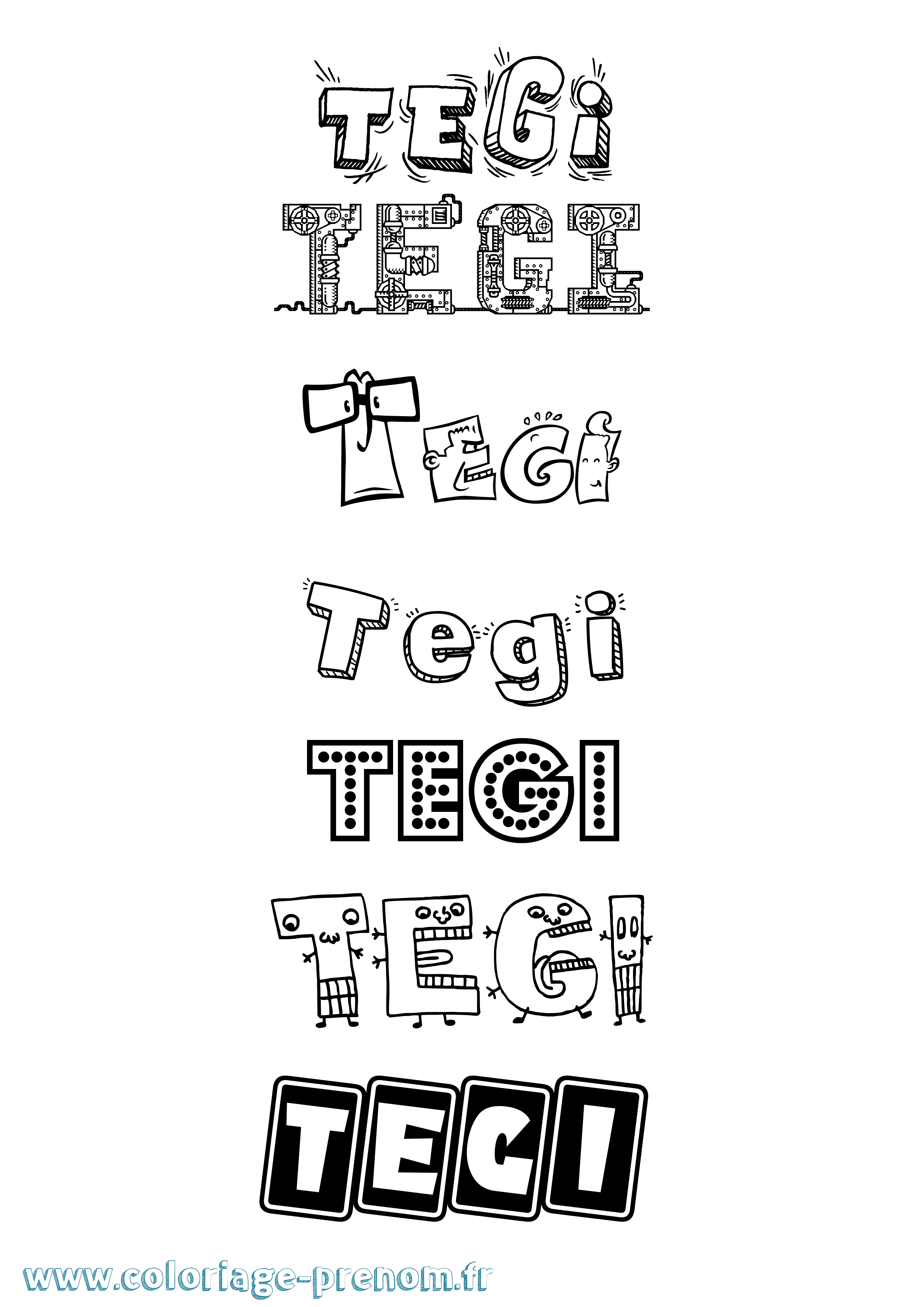 Coloriage prénom Tegi Fun