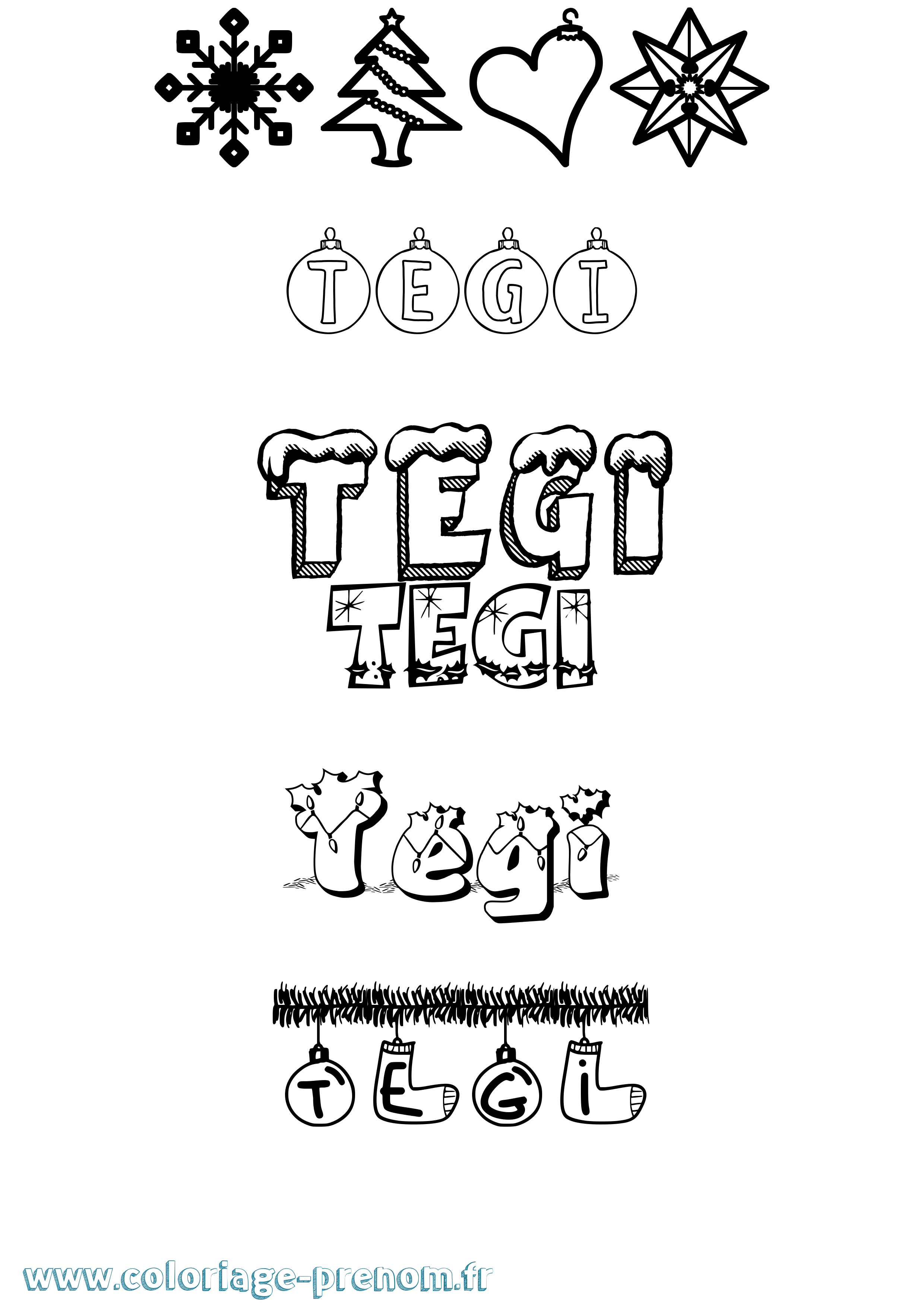 Coloriage prénom Tegi Noël