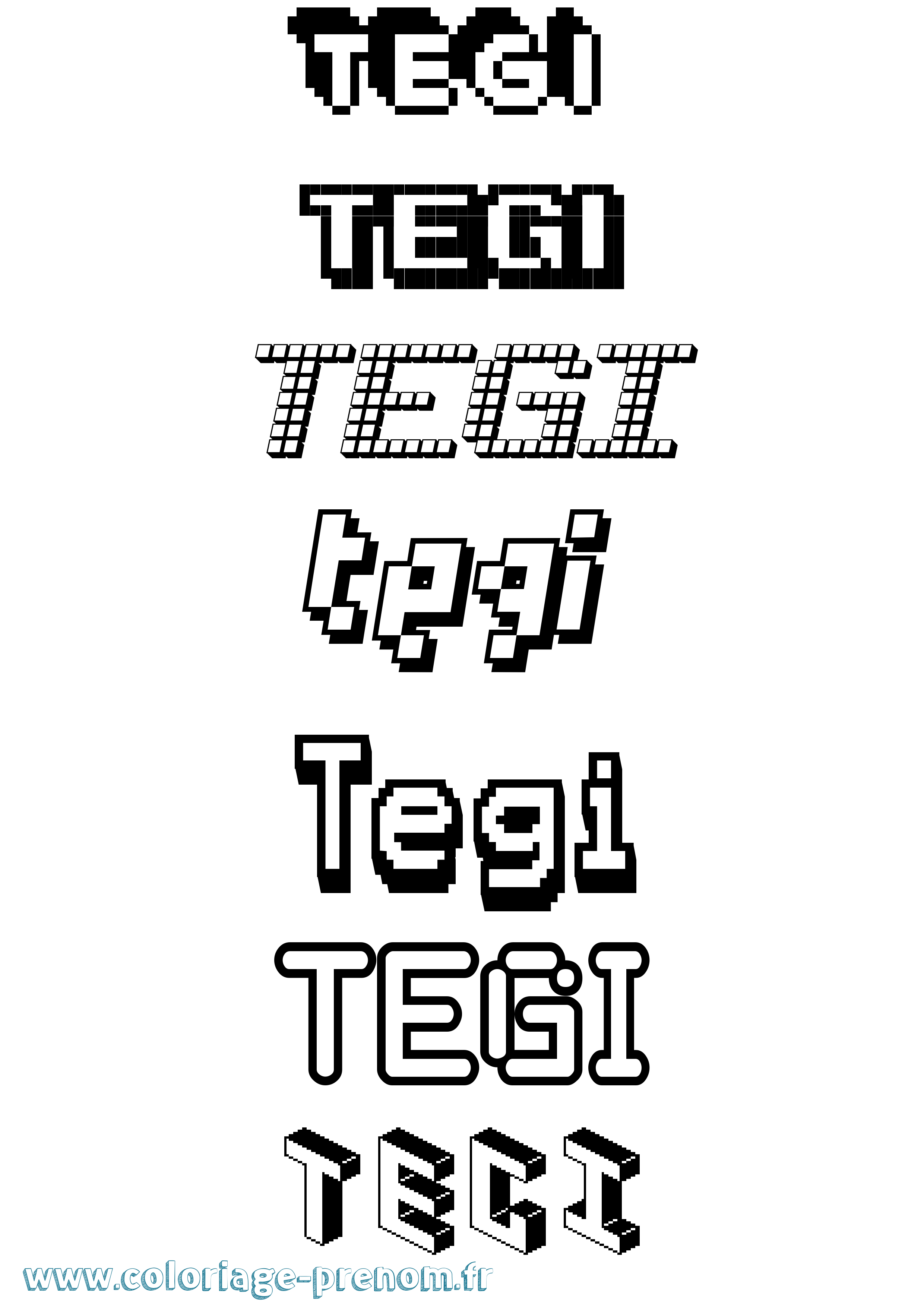 Coloriage prénom Tegi Pixel