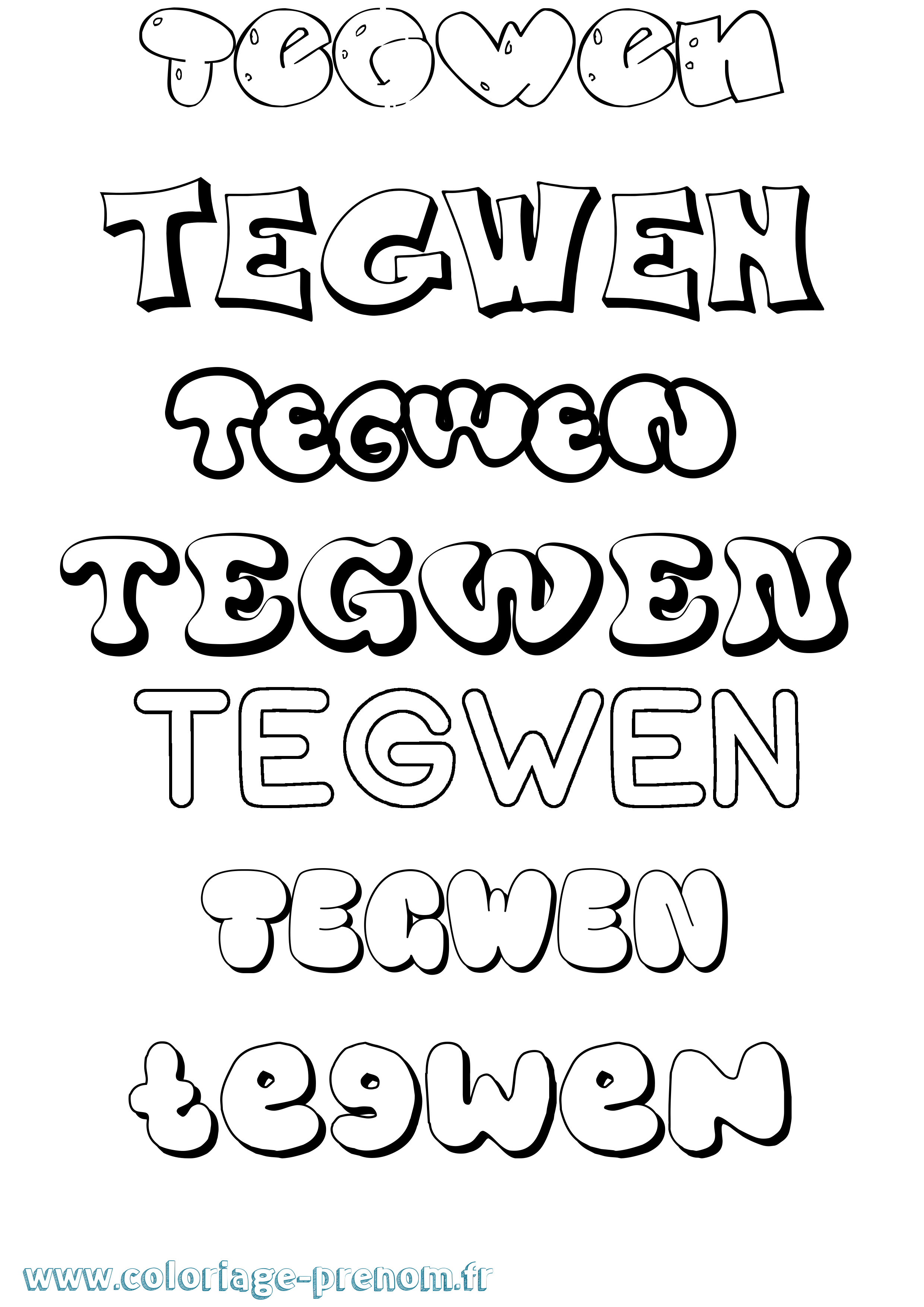 Coloriage prénom Tegwen Bubble
