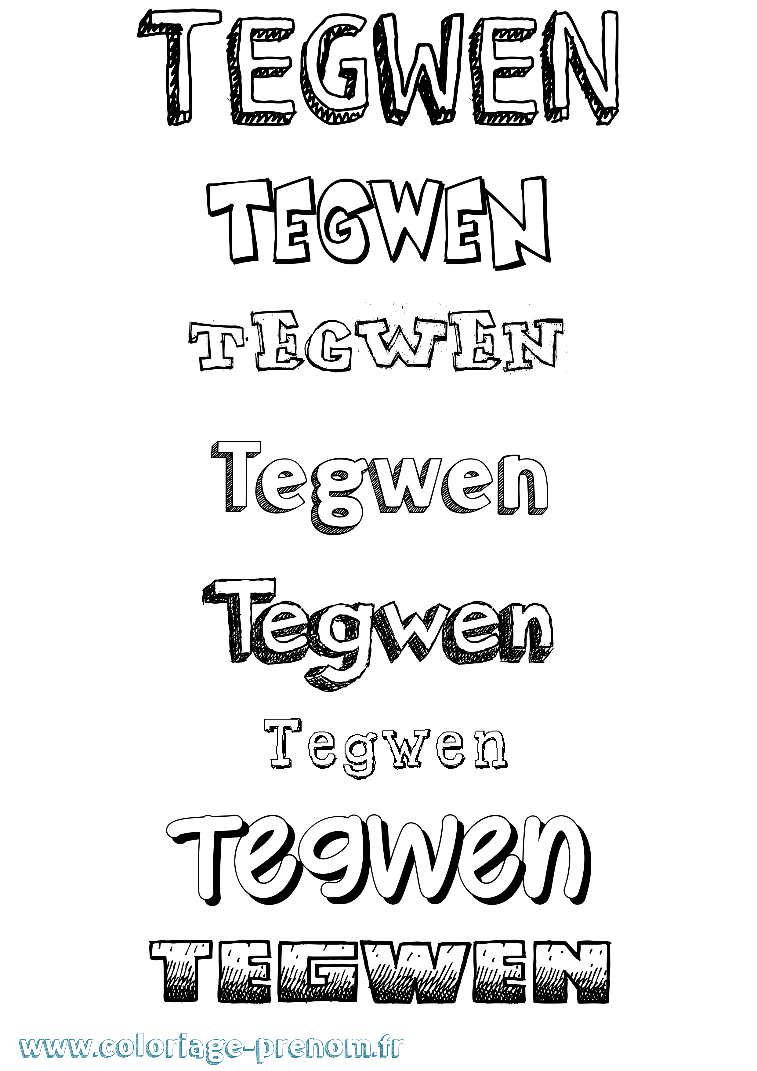 Coloriage prénom Tegwen Dessiné