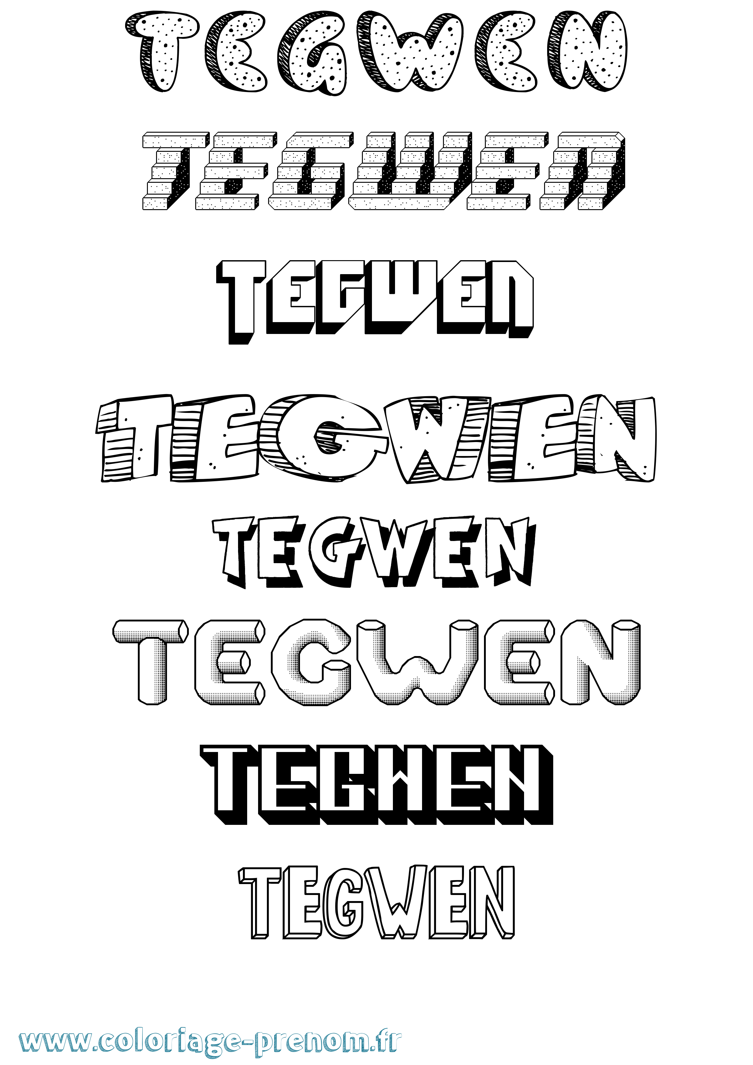 Coloriage prénom Tegwen Effet 3D
