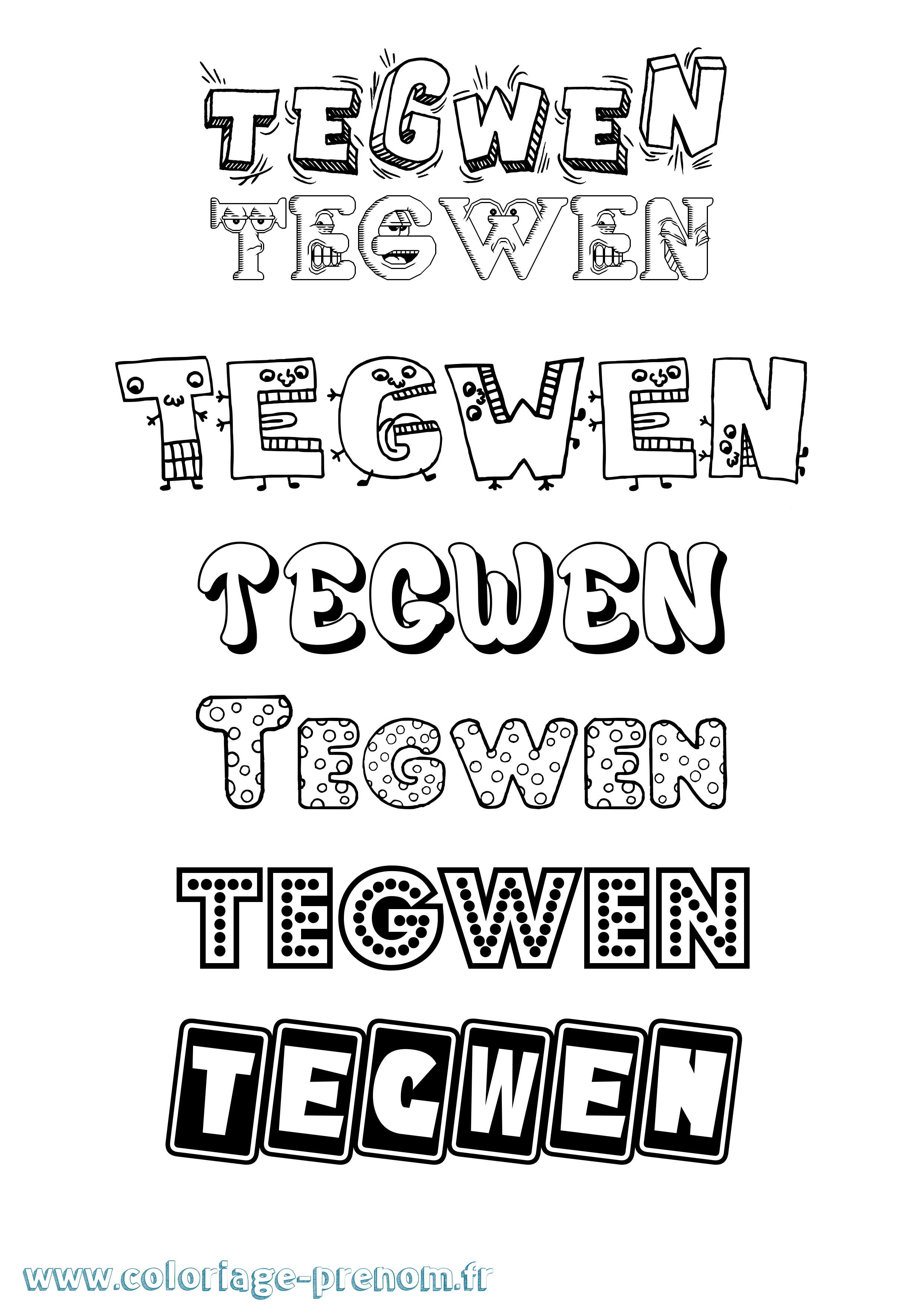 Coloriage prénom Tegwen Fun