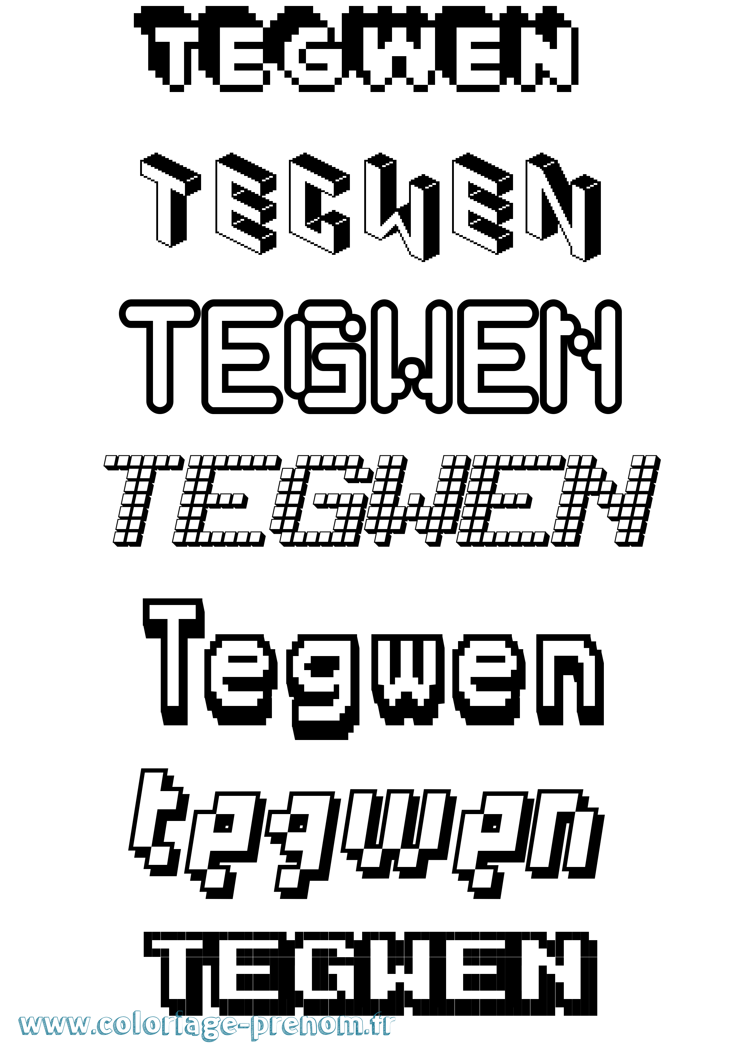 Coloriage prénom Tegwen Pixel