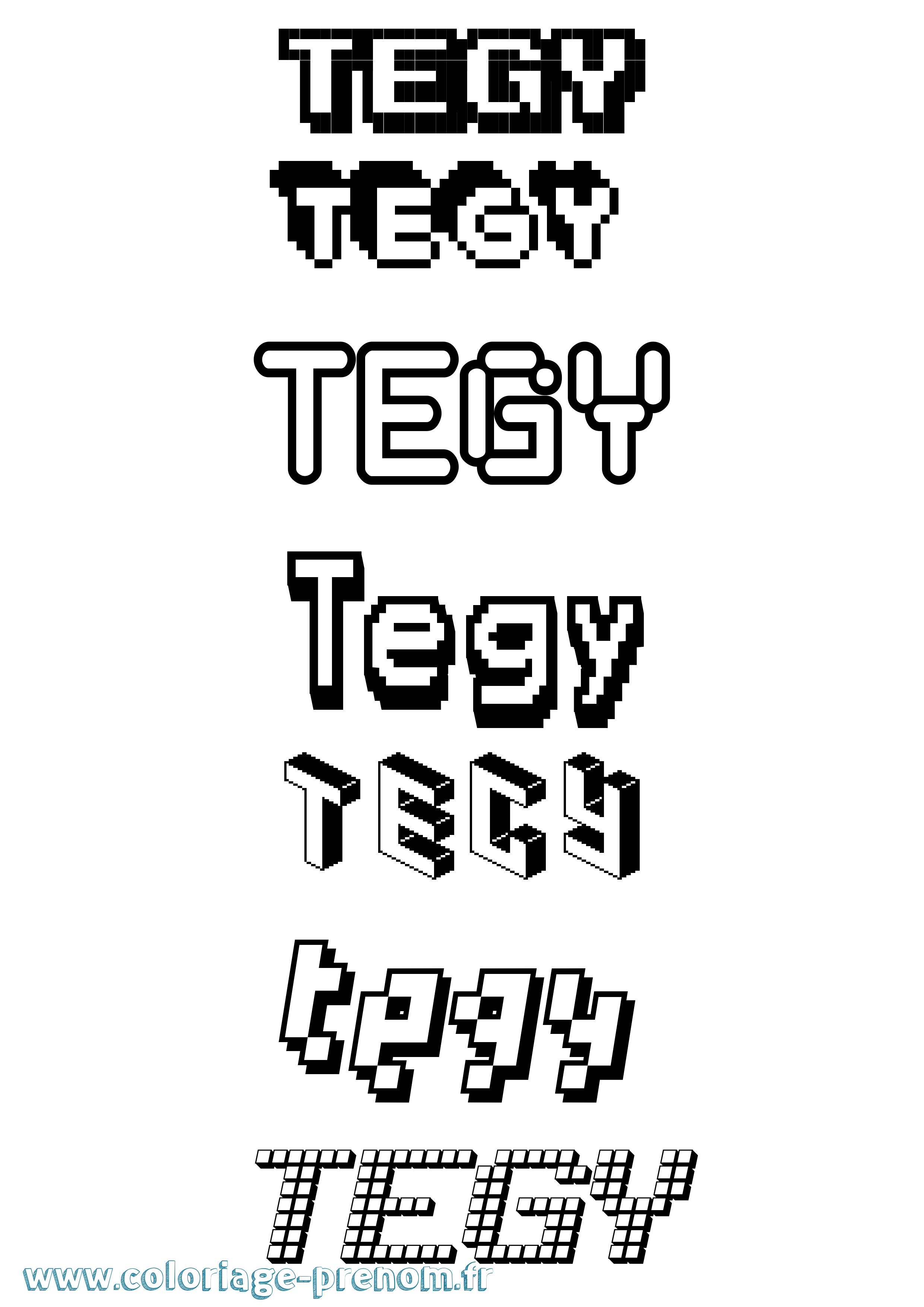 Coloriage prénom Tegy Pixel