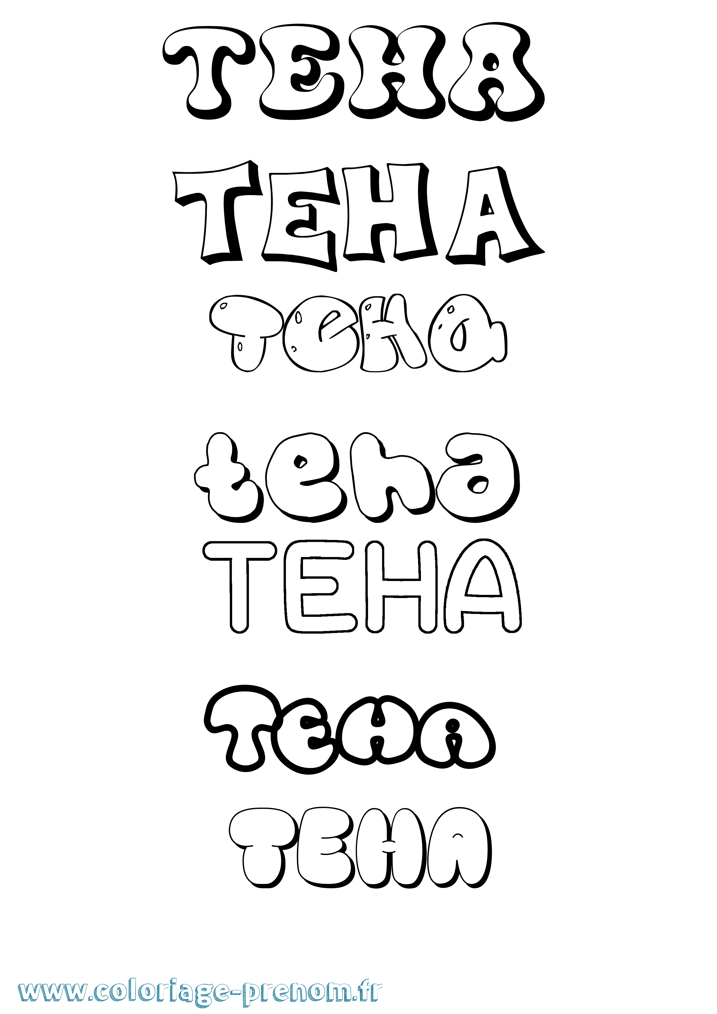 Coloriage prénom Teha Bubble