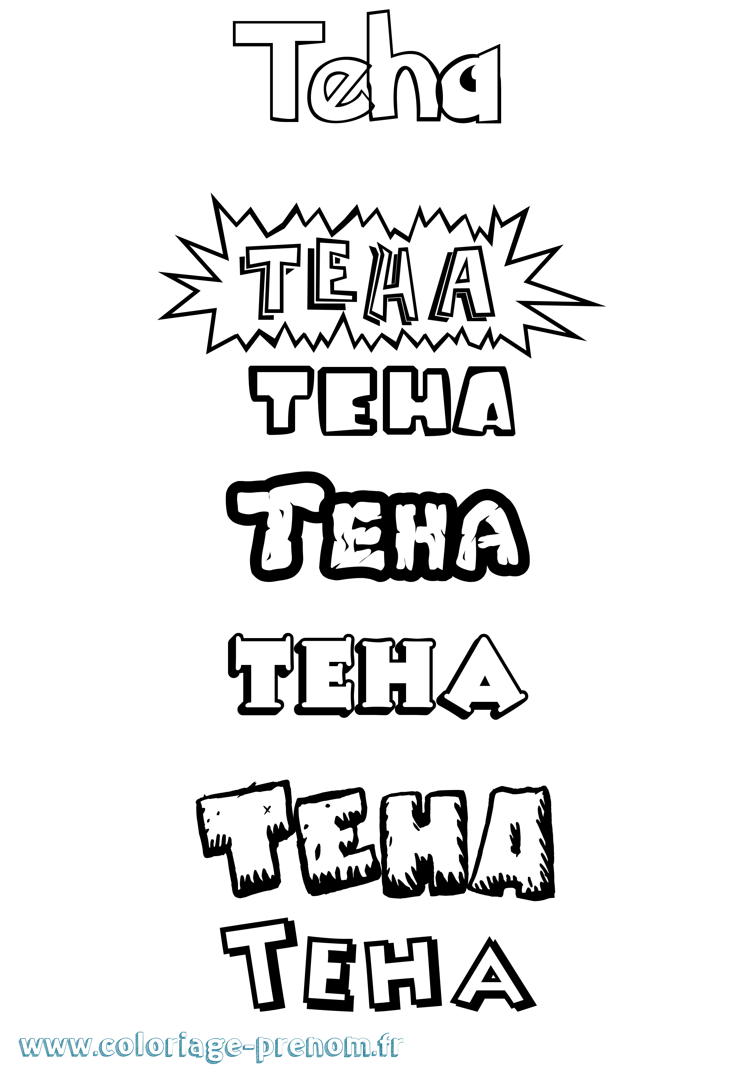 Coloriage prénom Teha Dessin Animé