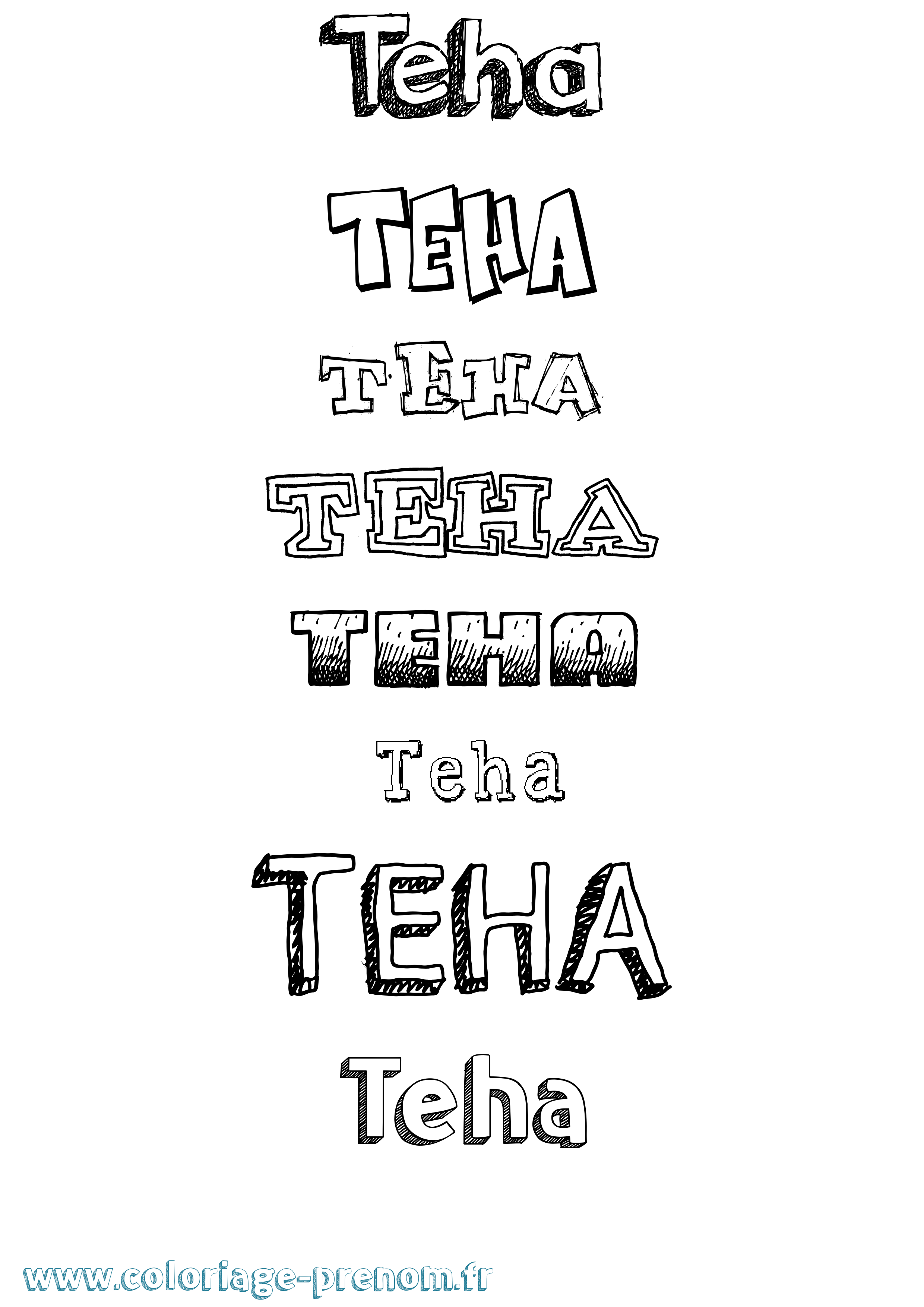 Coloriage prénom Teha Dessiné