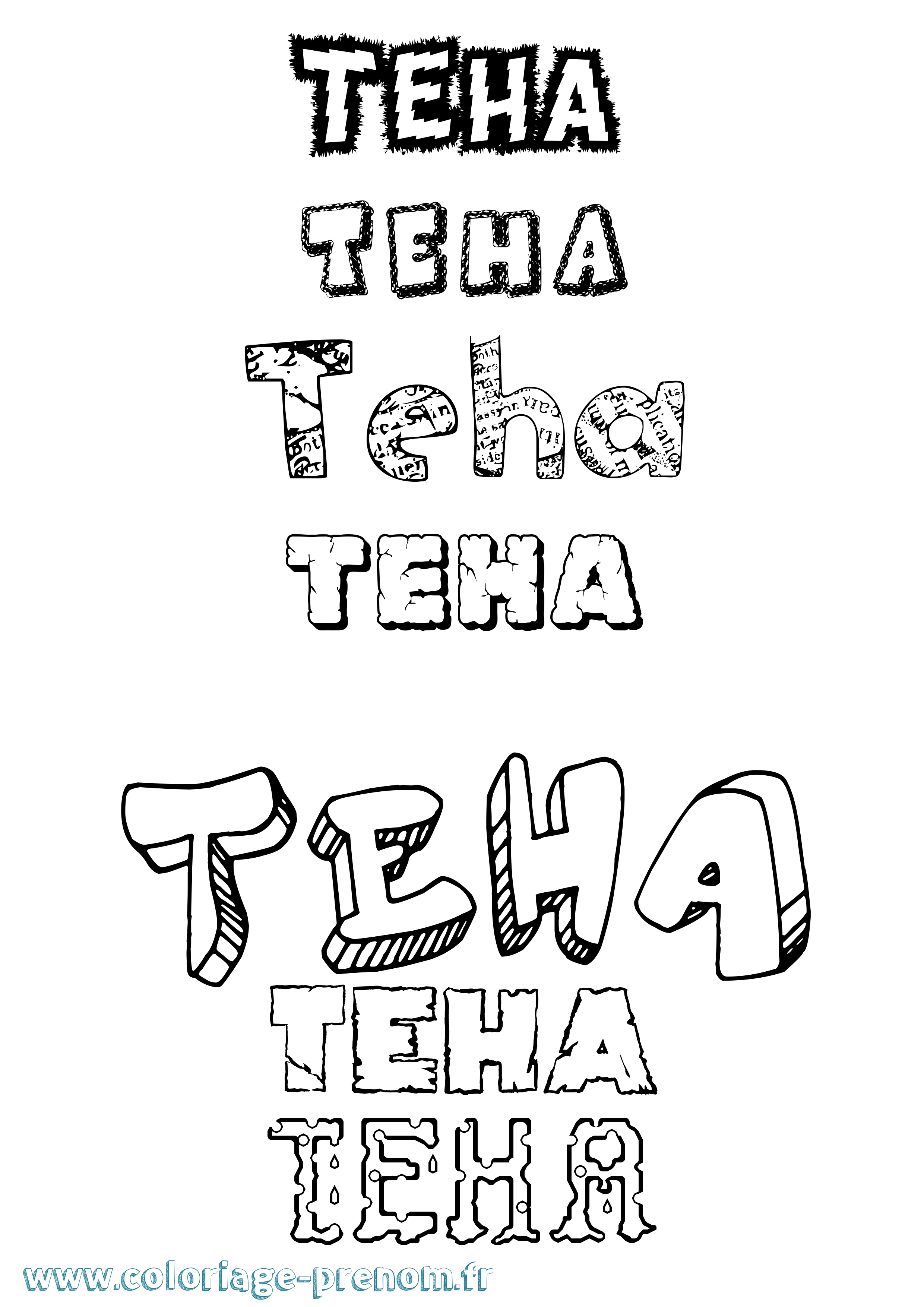 Coloriage prénom Teha Destructuré