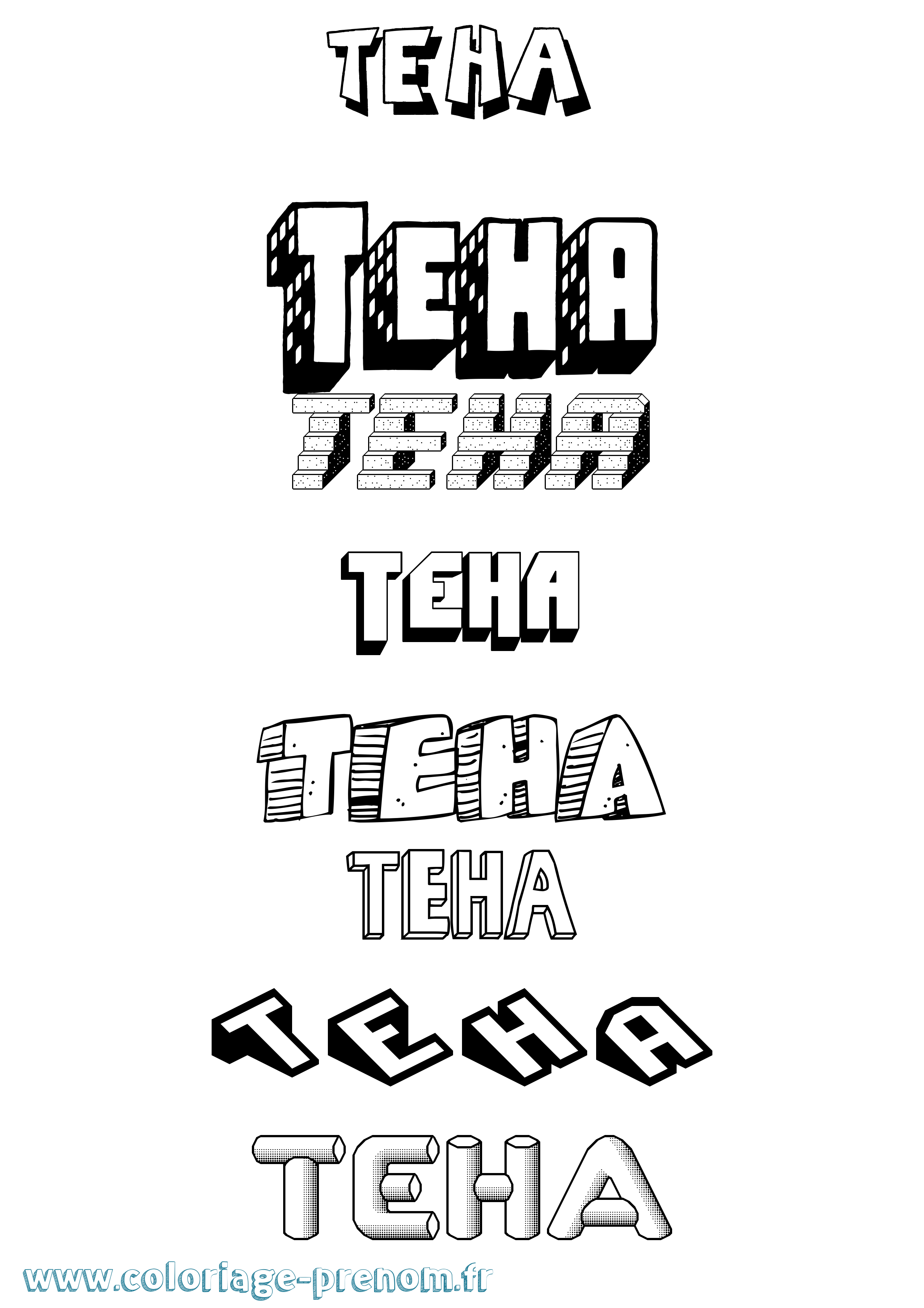Coloriage prénom Teha Effet 3D
